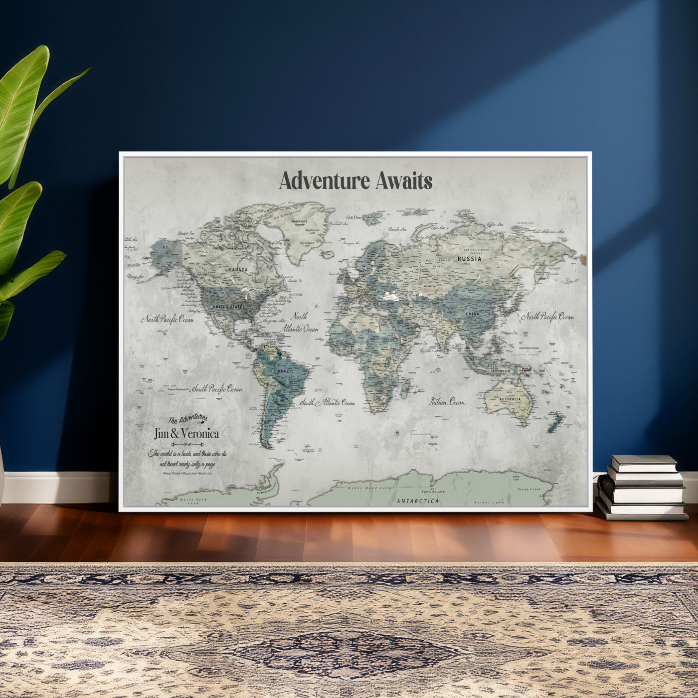 11945570-MGV-CV-36X24 - Custom Push Pin World Map Wall Art Canvas Print – Personalized Travel Tracker with Pins Framed Large for Home and Office Decor