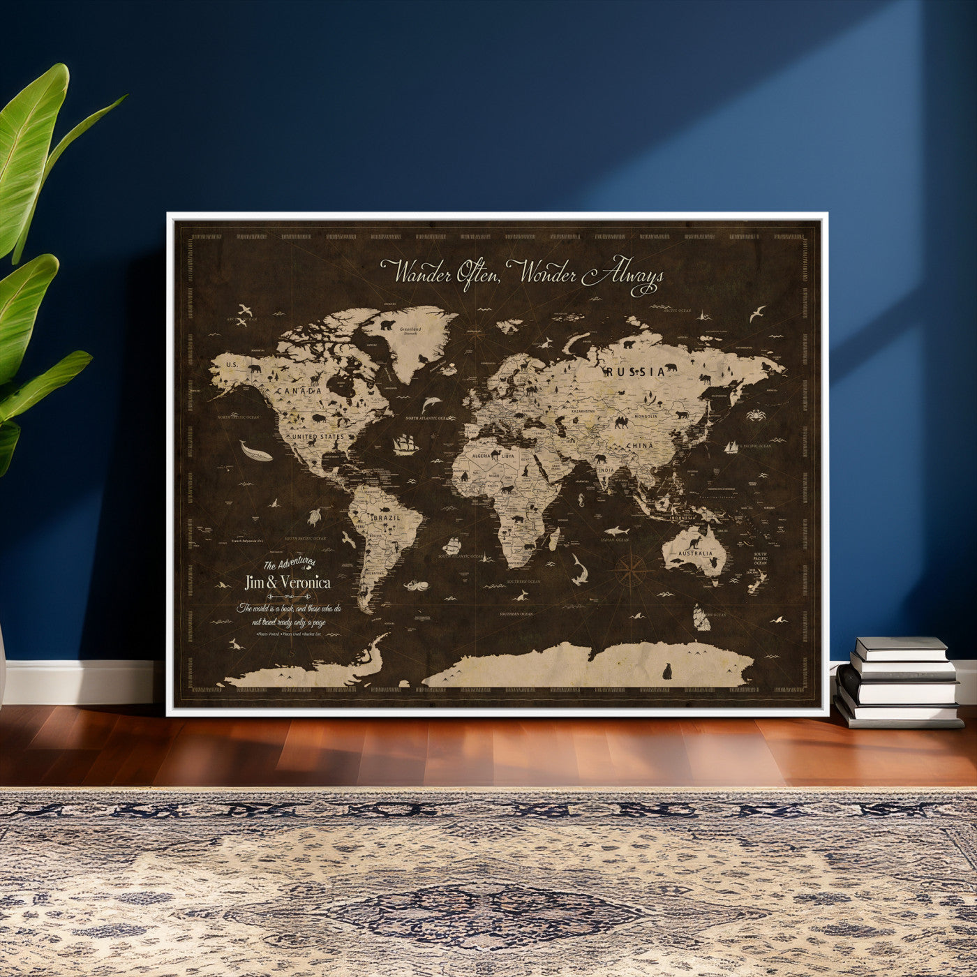 20091587-MGV-CV-36X24 - Custom Push Pin World Map Wall Art Canvas Print – Personalized Travel Tracker with Pins Framed Large for Home and Office Decor