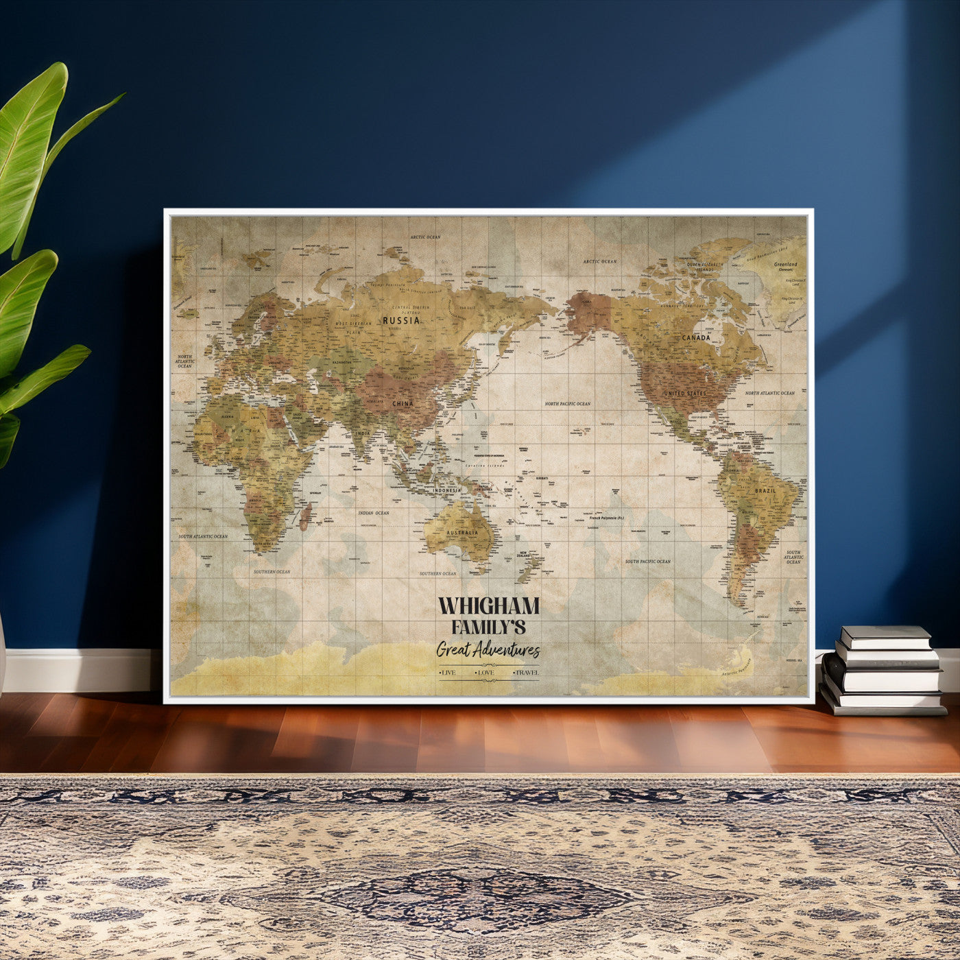 98110883-MGV-CV-36X24 - Custom Push Pin World Map Wall Art Canvas Print – Personalized Travel Tracker with Pins Framed Large for Home and Office Decor