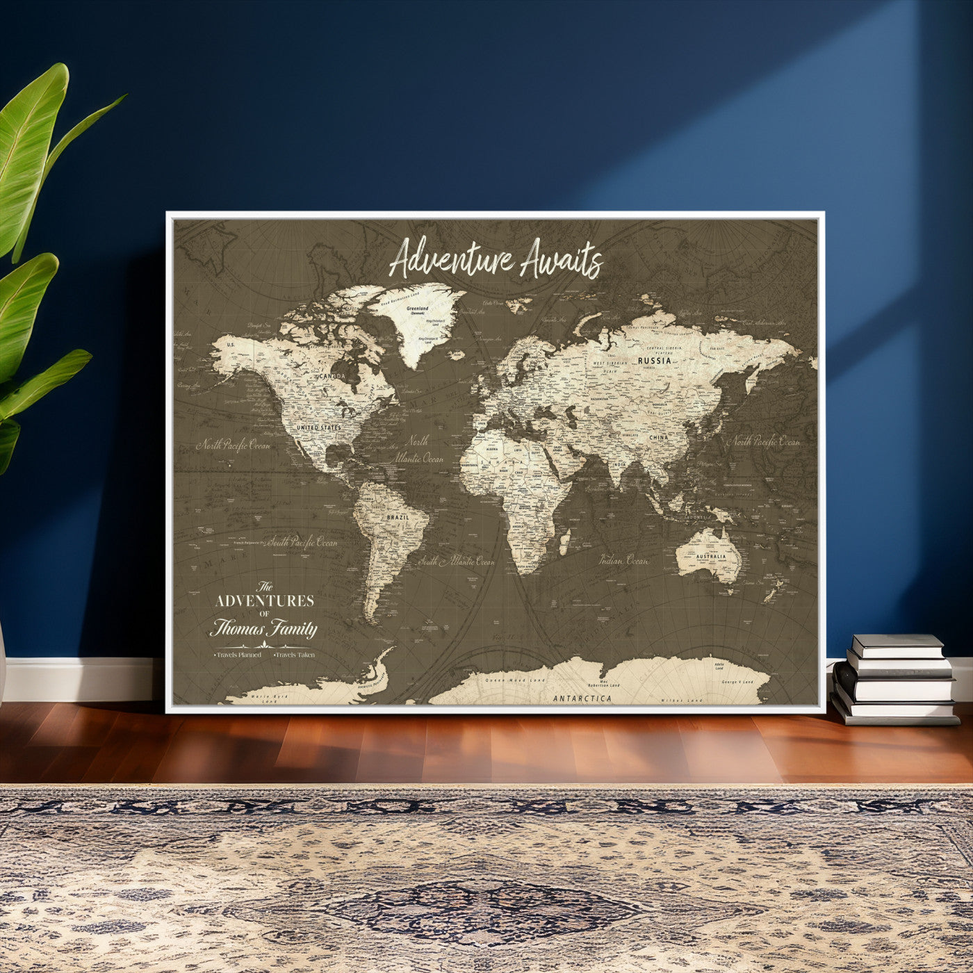 27762875-MGV-CV-36X24 - Custom Push Pin World Map Wall Art Canvas Print – Personalized Travel Tracker with Pins Framed Large for Home and Office Decor