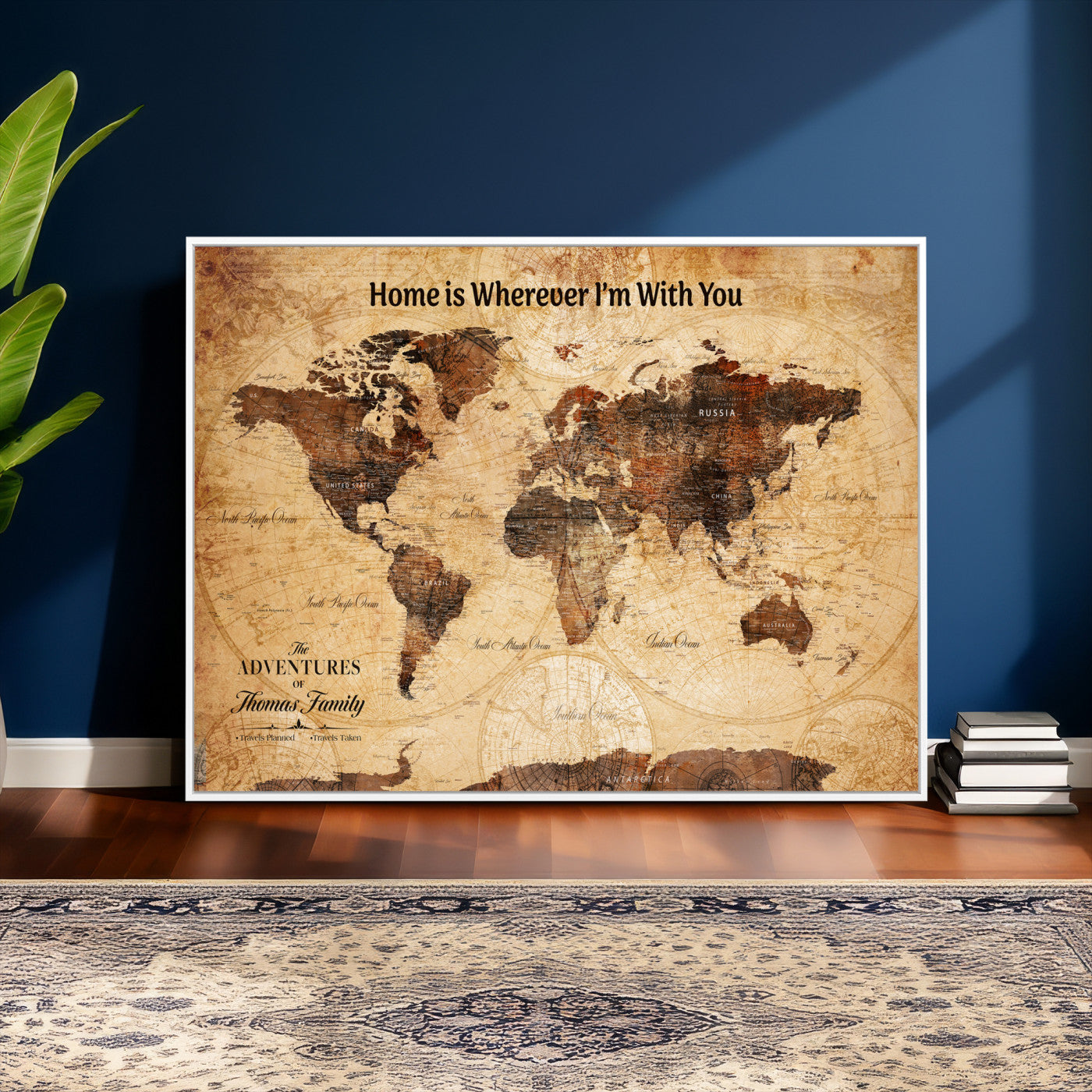 47310001-MGV-CV-36X24 - Custom Push Pin World Map Wall Art Canvas Print – Personalized Travel Tracker with Pins Framed Large for Home and Office Decor