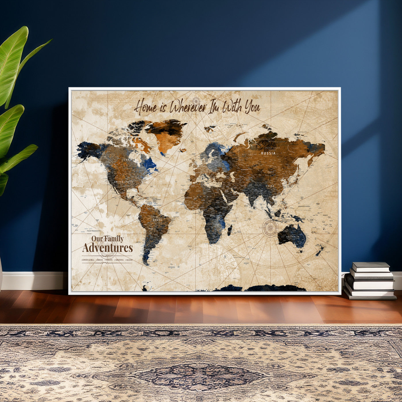 20227642-MGV-CV-36X24 - Custom Push Pin World Map Wall Art Canvas Print – Personalized Travel Tracker with Pins Framed Large for Home and Office Decor