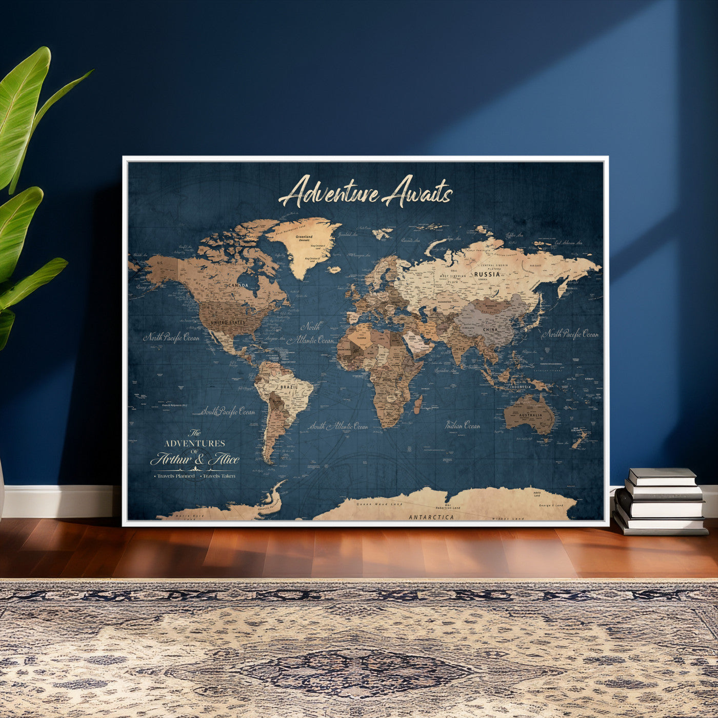 64110391-MGV-CV-36X24 - Custom Push Pin World Map Wall Art Canvas Print – Personalized Travel Tracker with Pins Framed Large for Home and Office Decor