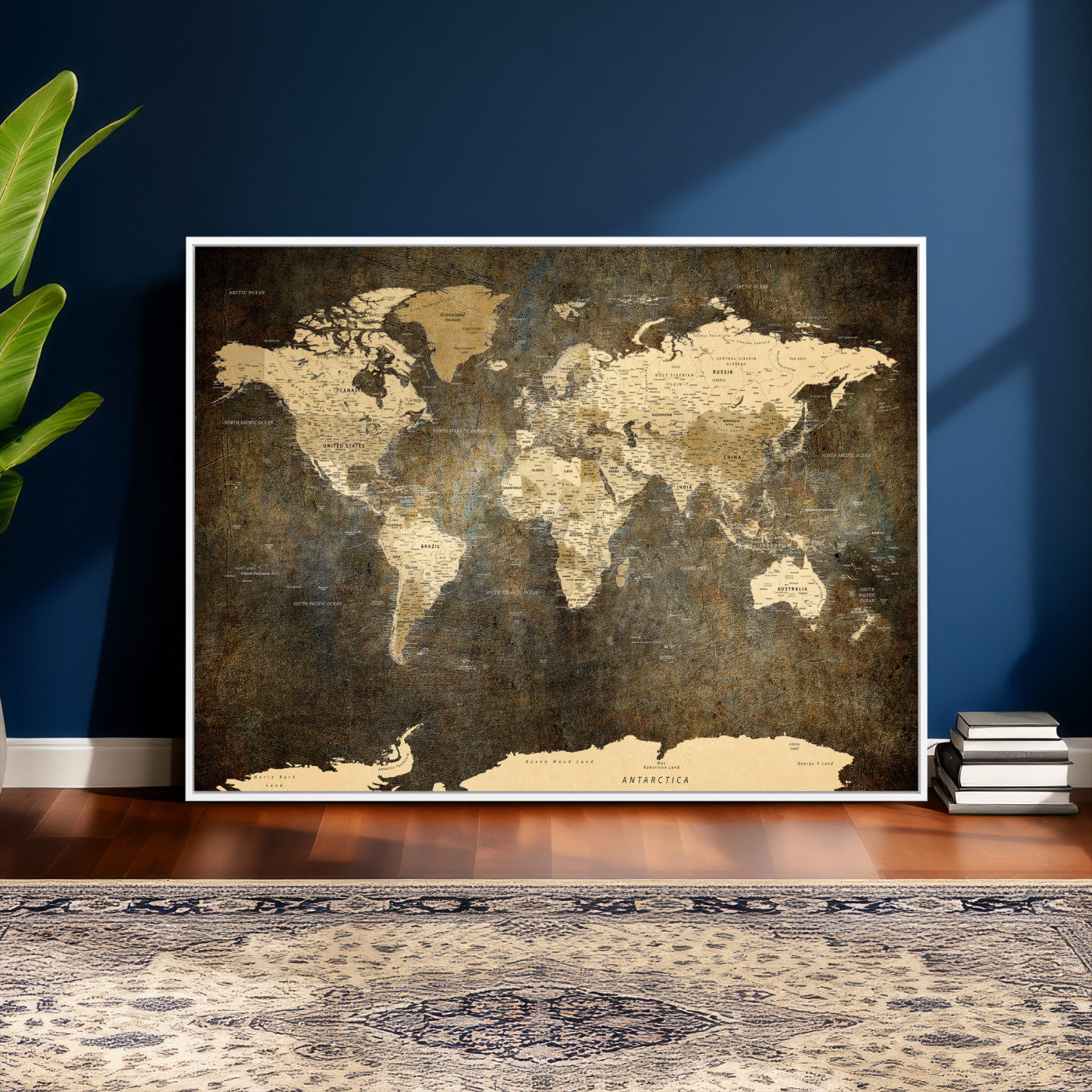 89742472-MGV-CV-36X24 - World Map Wall Art Canvas Print, Modern Decorative Framed Map Artwork Prints for Living Room, Office, Bedroom Wall Decor