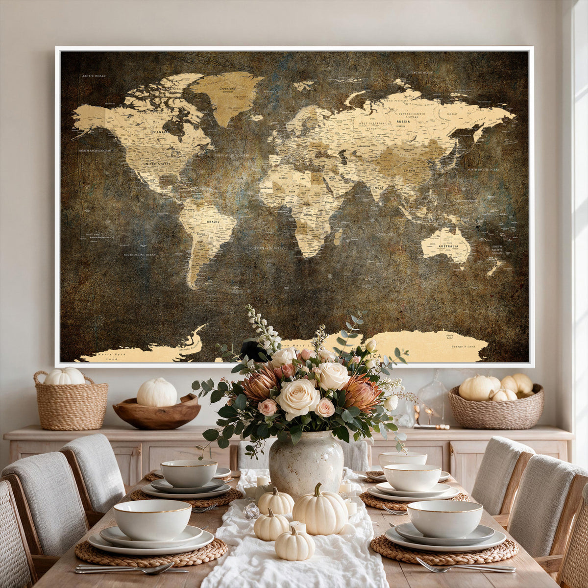 89742472-MGV-CV-36X24 - Large Framed Vintage World Map Wall Art Print for Home Wall