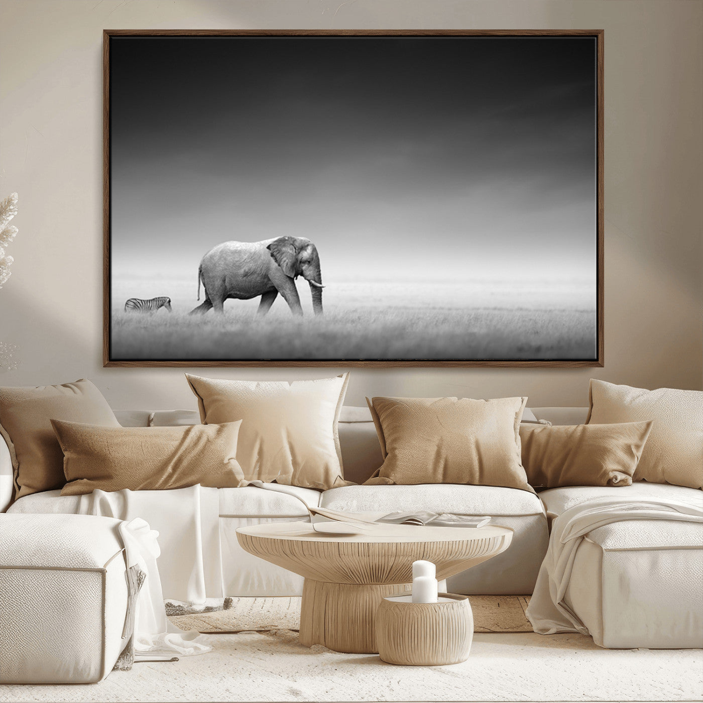 -Elephand and Zebra Wall Art Canvas Print, Modern Artwork