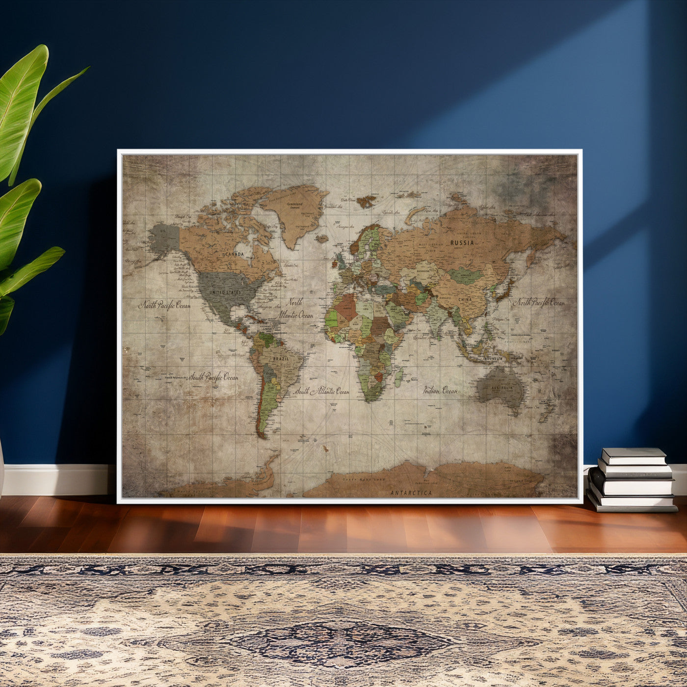 20356264-MGV-CV-36X24 - World Map Wall Art Canvas Print, Modern Decorative Framed Map Artwork Prints for Living Room, Office, Bedroom Wall Decor