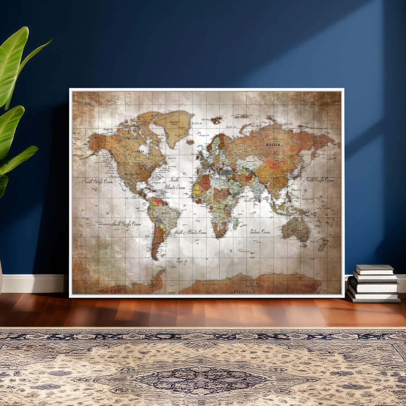 51643807-MGV-CV-36X24 - World Map Wall Art Canvas Print, Modern Decorative Framed Map Artwork Prints for Living Room, Office, Bedroom Wall Decor
