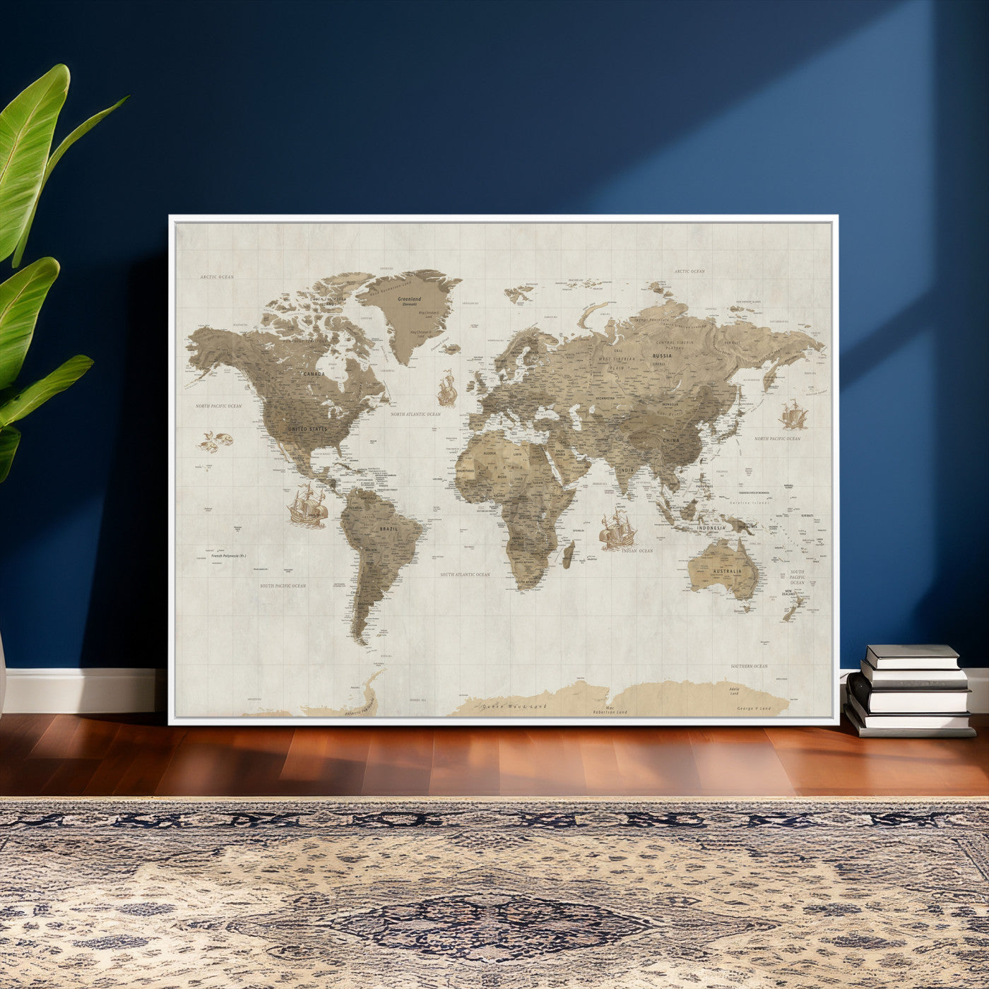 28283260-MGV-CV-36X24 - World Map Wall Art Canvas Print, Modern Decorative Framed Map Artwork Prints for Living Room, Office, Bedroom Wall Decor