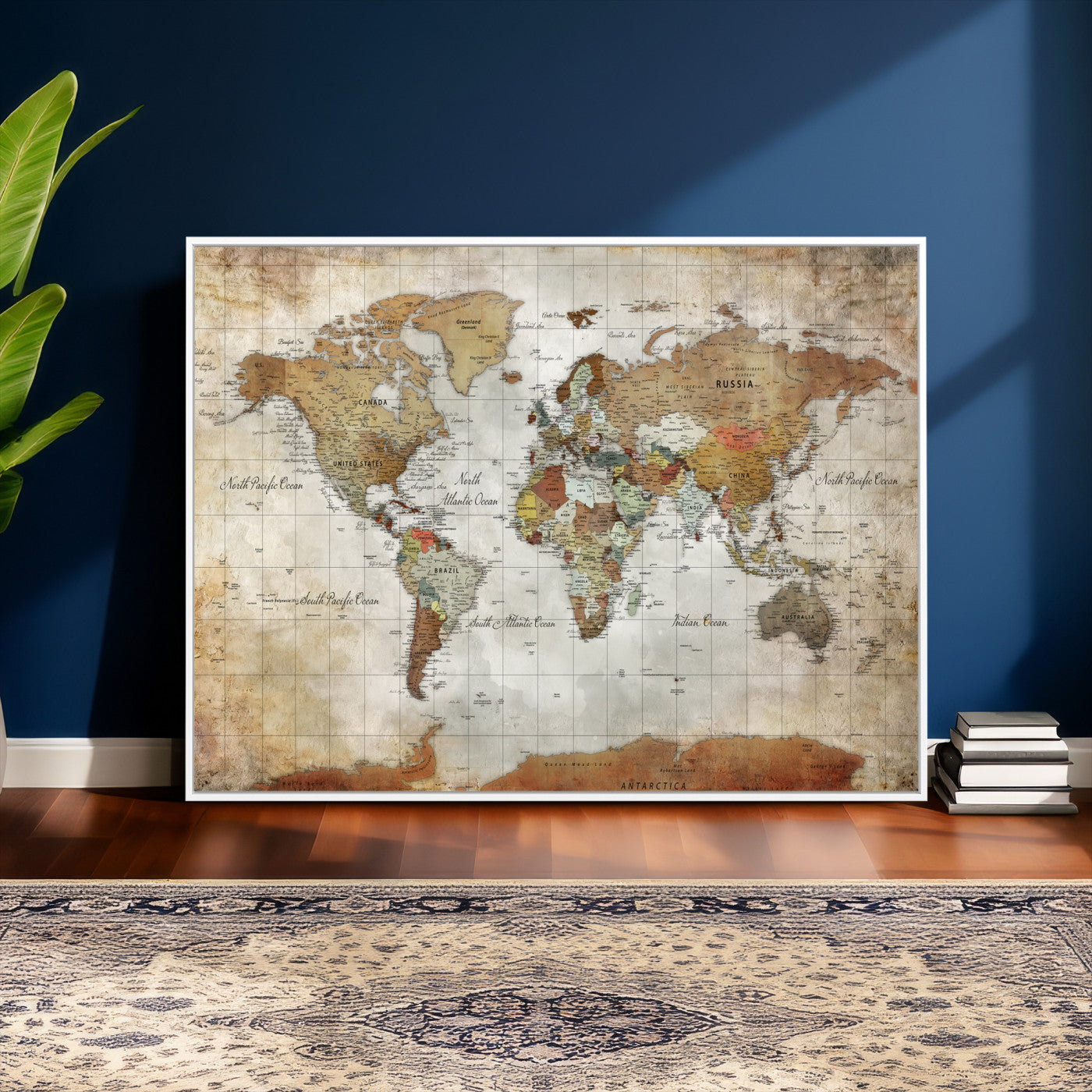19855445-MGV-CV-36X24 - World Map Wall Art Canvas Print, Modern Decorative Framed Map Artwork Prints for Living Room, Office, Bedroom Wall Decor