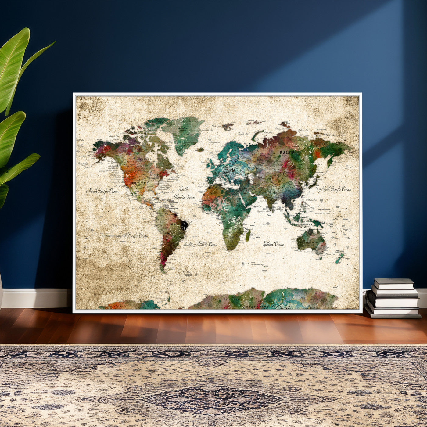 87544591-MGV-CV-36X24 - World Map Wall Art Canvas Print, Modern Decorative Framed Map Artwork Prints for Living Room, Office, Bedroom Wall Decor