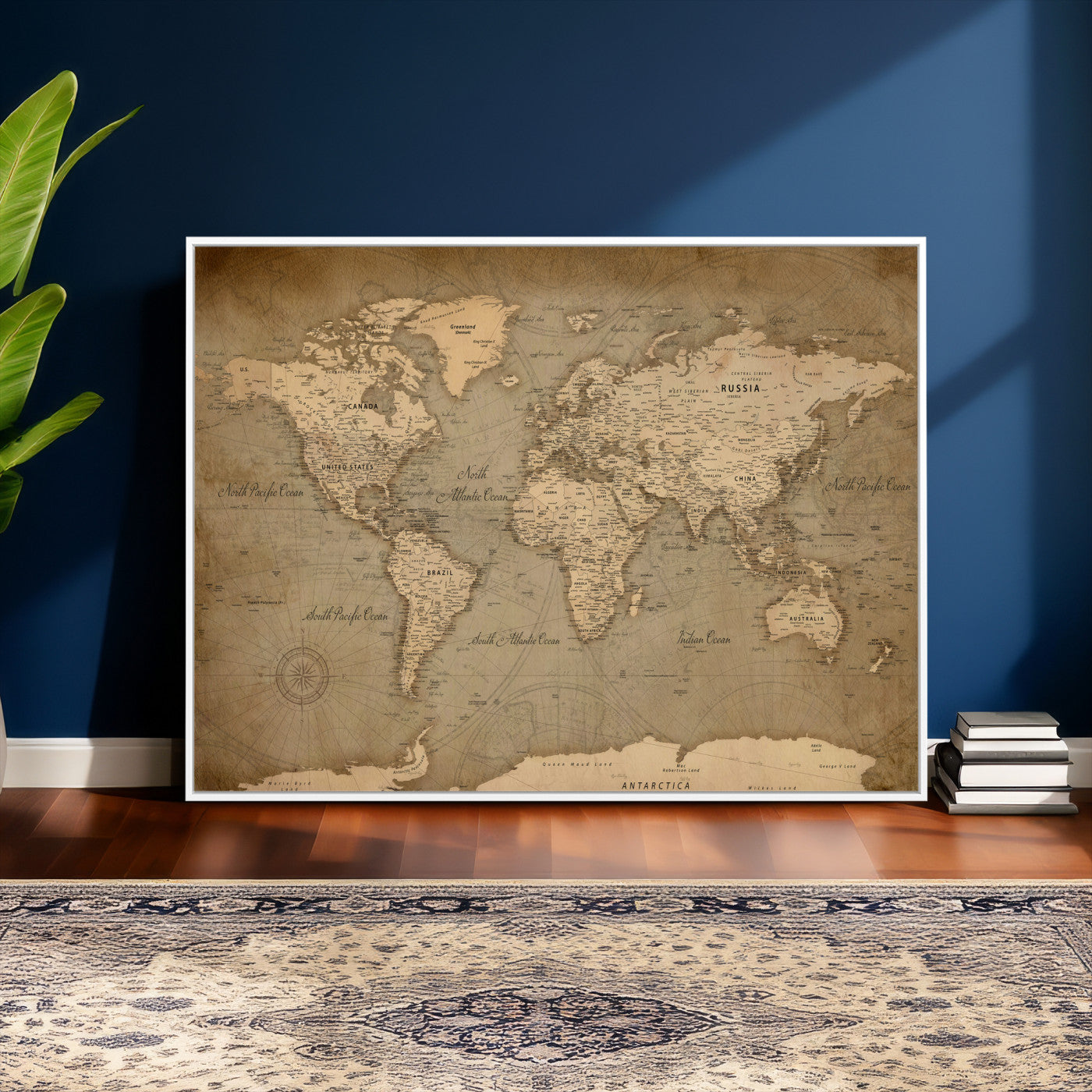 49946617-MGV-CV-36X24 - World Map Wall Art Canvas Print, Modern Decorative Framed Map Artwork Prints for Living Room, Office, Bedroom Wall Decor