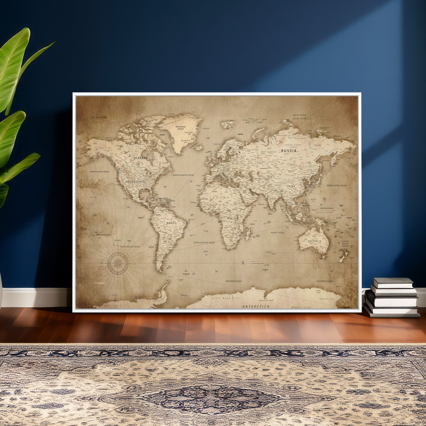 34795134-MGV-CV-36X24 - World Map Wall Art Canvas Print, Modern Decorative Framed Map Artwork Prints for Living Room, Office, Bedroom Wall Decor