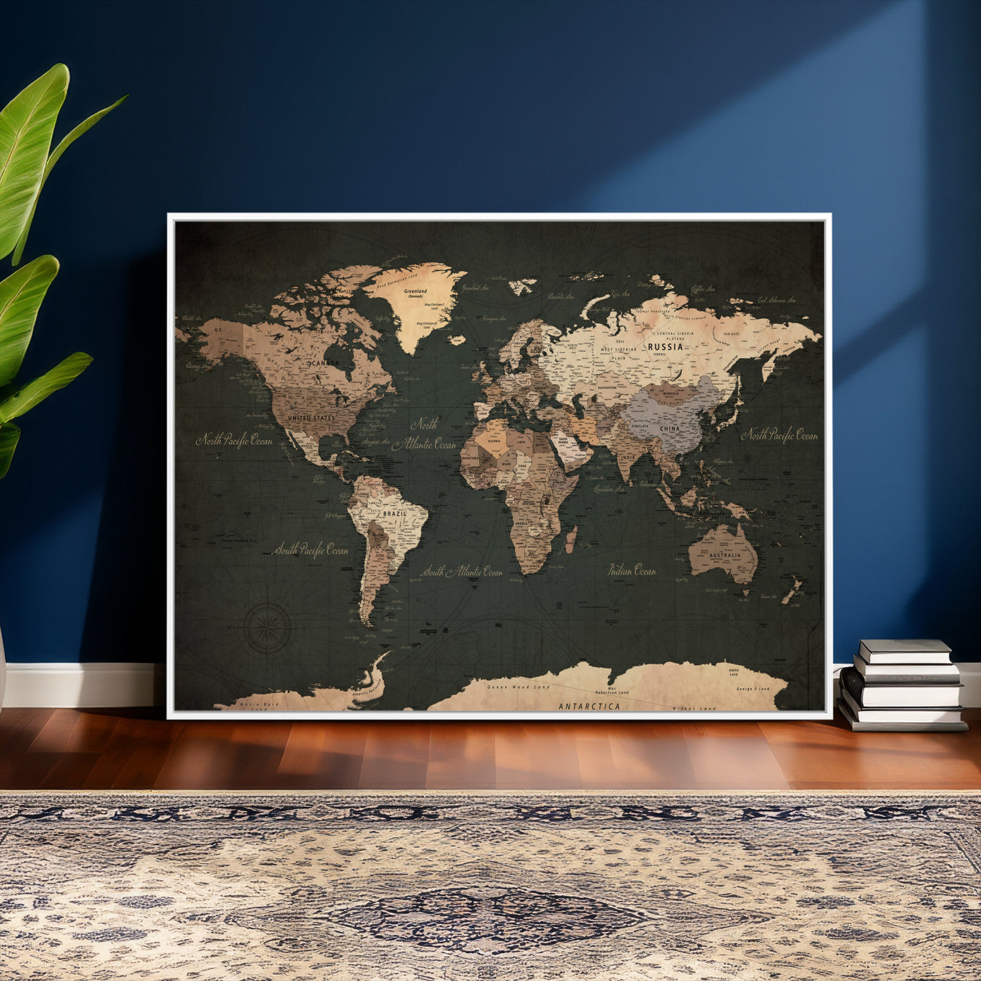 62059333-MGV-CV-36X24 - World Map Wall Art Canvas Print, Modern Decorative Framed Map Artwork Prints for Living Room, Office, Bedroom Wall Decor