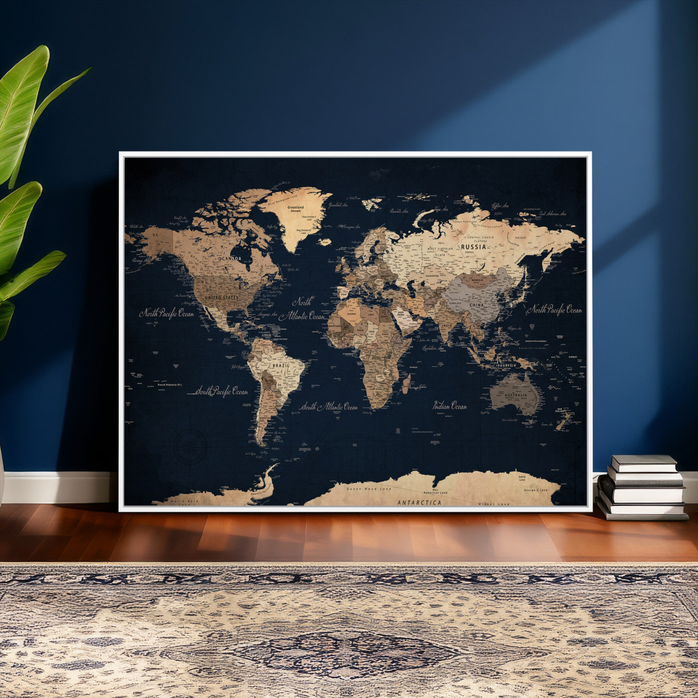 53971530-MGV-CV-36X24 - World Map Wall Art Canvas Print, Modern Decorative Framed Map Artwork Prints for Living Room, Office, Bedroom Wall Decor