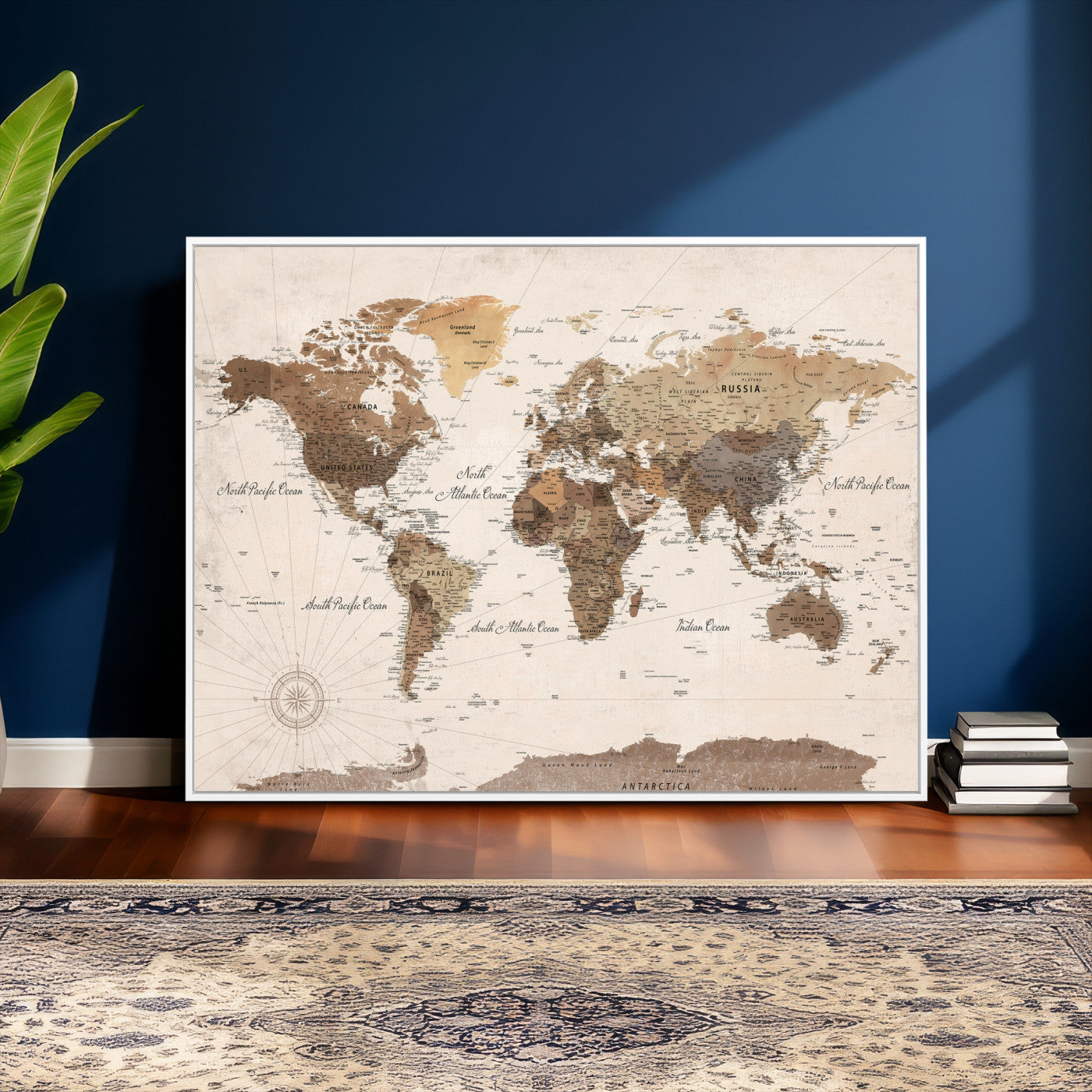 69860078-MGV-CV-36X24 - World Map Wall Art Canvas Print, Modern Decorative Framed Map Artwork Prints for Living Room, Office, Bedroom Wall Decor