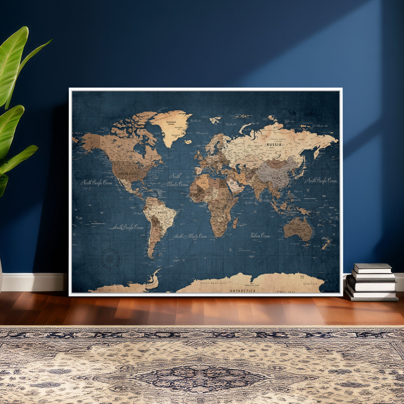 69886352-MGV-CV-36X24 - World Map Wall Art Canvas Print, Modern Decorative Framed Map Artwork Prints for Living Room, Office, Bedroom Wall Decor