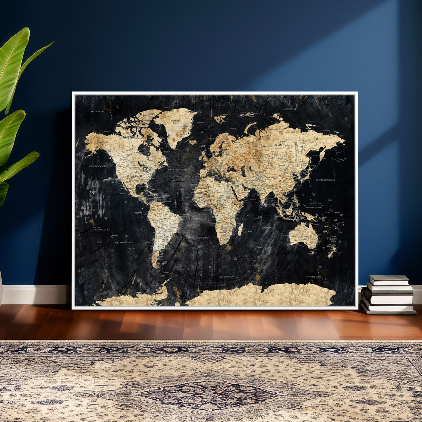 45535041-MGV-CV-36X24 - World Map Wall Art Canvas Print, Modern Decorative Framed Map Artwork Prints for Living Room, Office, Bedroom Wall Decor