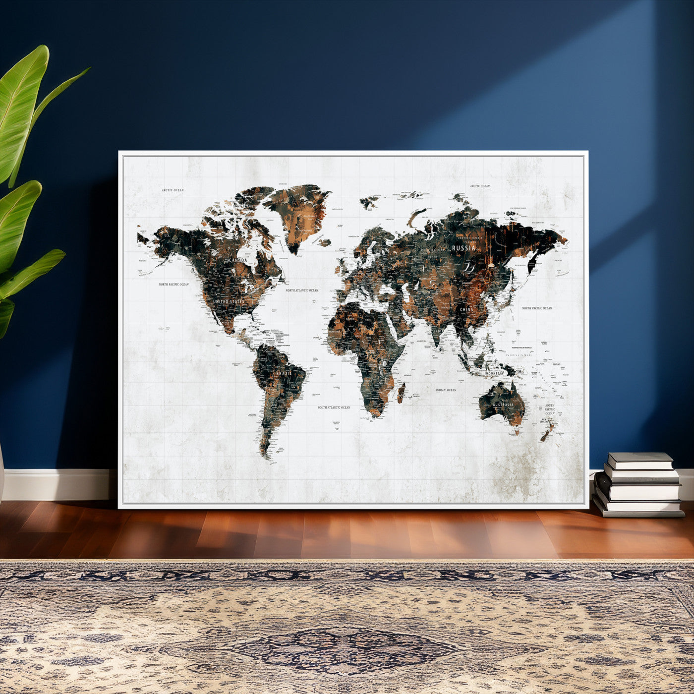 60008766-MGV-CV-36X24 - World Map Wall Art Canvas Print, Modern Decorative Framed Map Artwork Prints for Living Room, Office, Bedroom Wall Decor