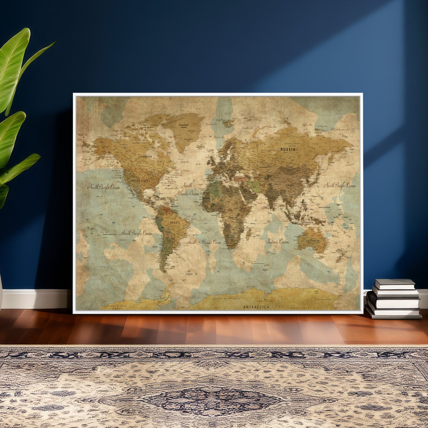 89356927-MGV-CV-36X24 - World Map Wall Art Canvas Print, Modern Decorative Framed Map Artwork Prints for Living Room, Office, Bedroom Wall Decor