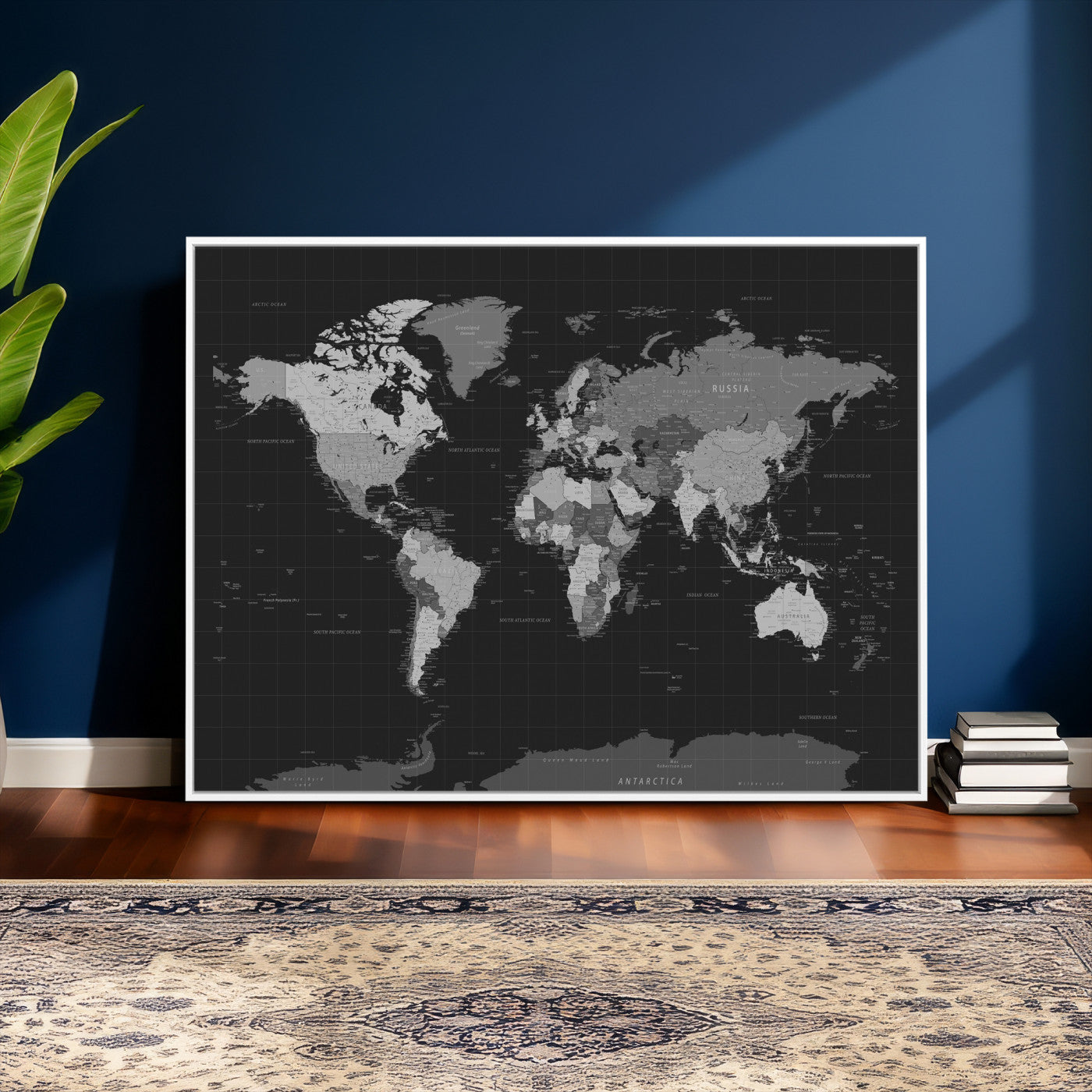 46160121-MGV-CV-36X24 - World Map Wall Art Canvas Print, Modern Decorative Framed Map Artwork Prints for Living Room, Office, Bedroom Wall Decor