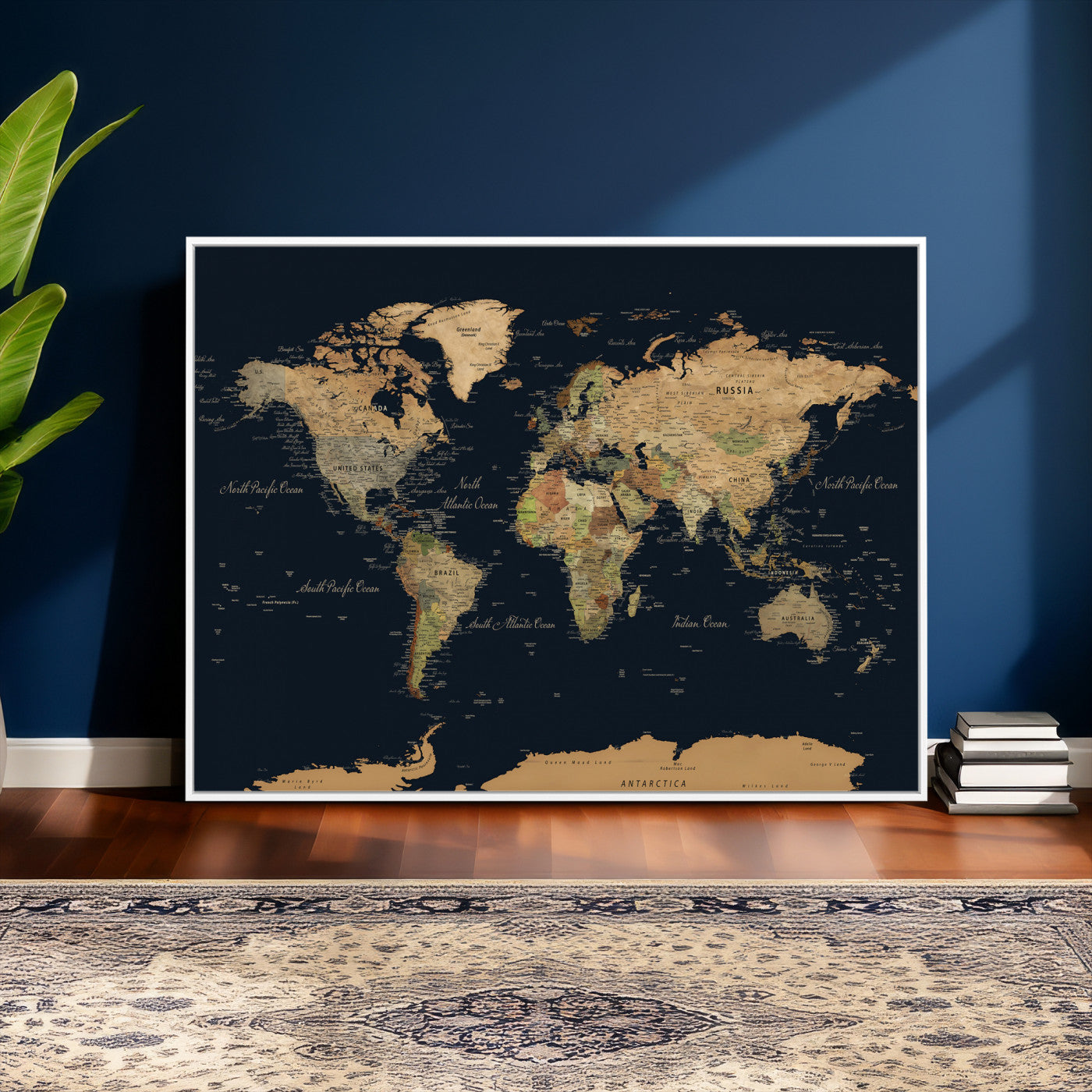 94449133-MGV-CV-36X24 - World Map Wall Art Canvas Print, Modern Decorative Framed Map Artwork Prints for Living Room, Office, Bedroom Wall Decor