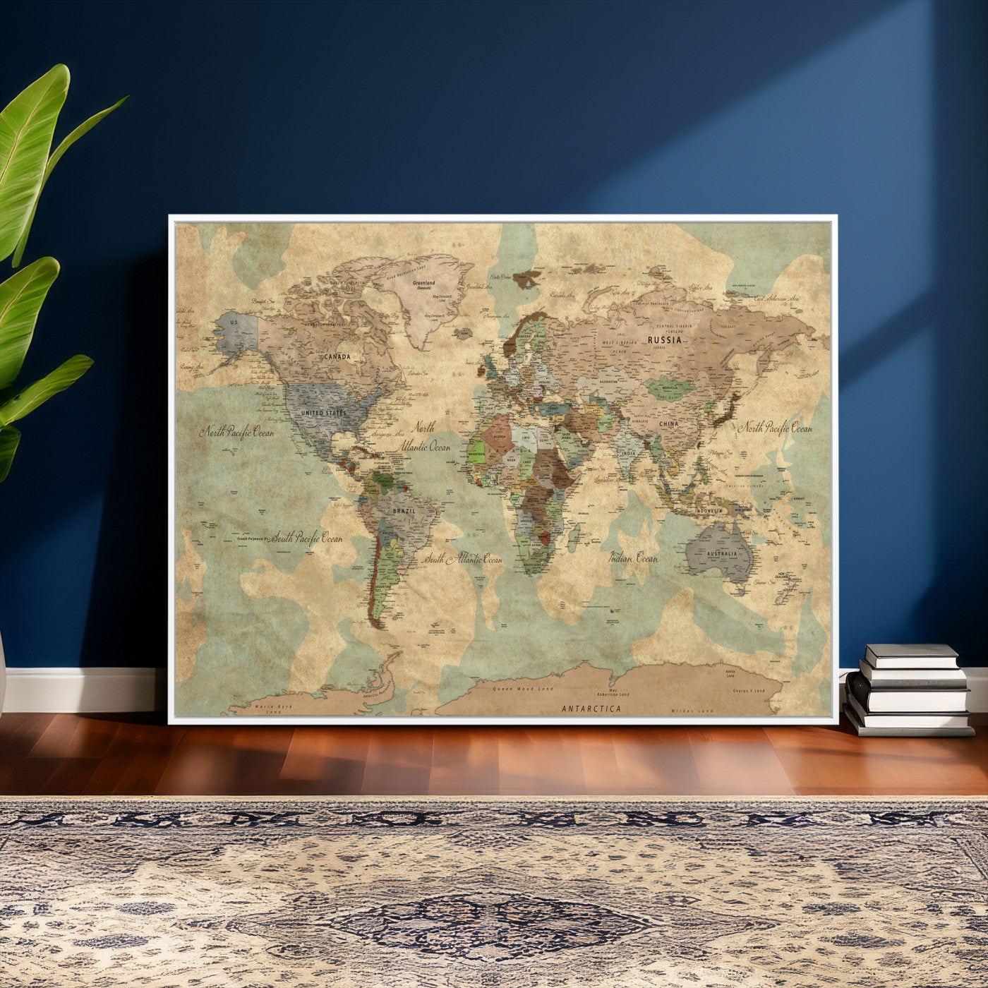 72396478-MGV-CV-36X24 - World Map Wall Art Canvas Print, Modern Decorative Framed Map Artwork Prints for Living Room, Office, Bedroom Wall Decor