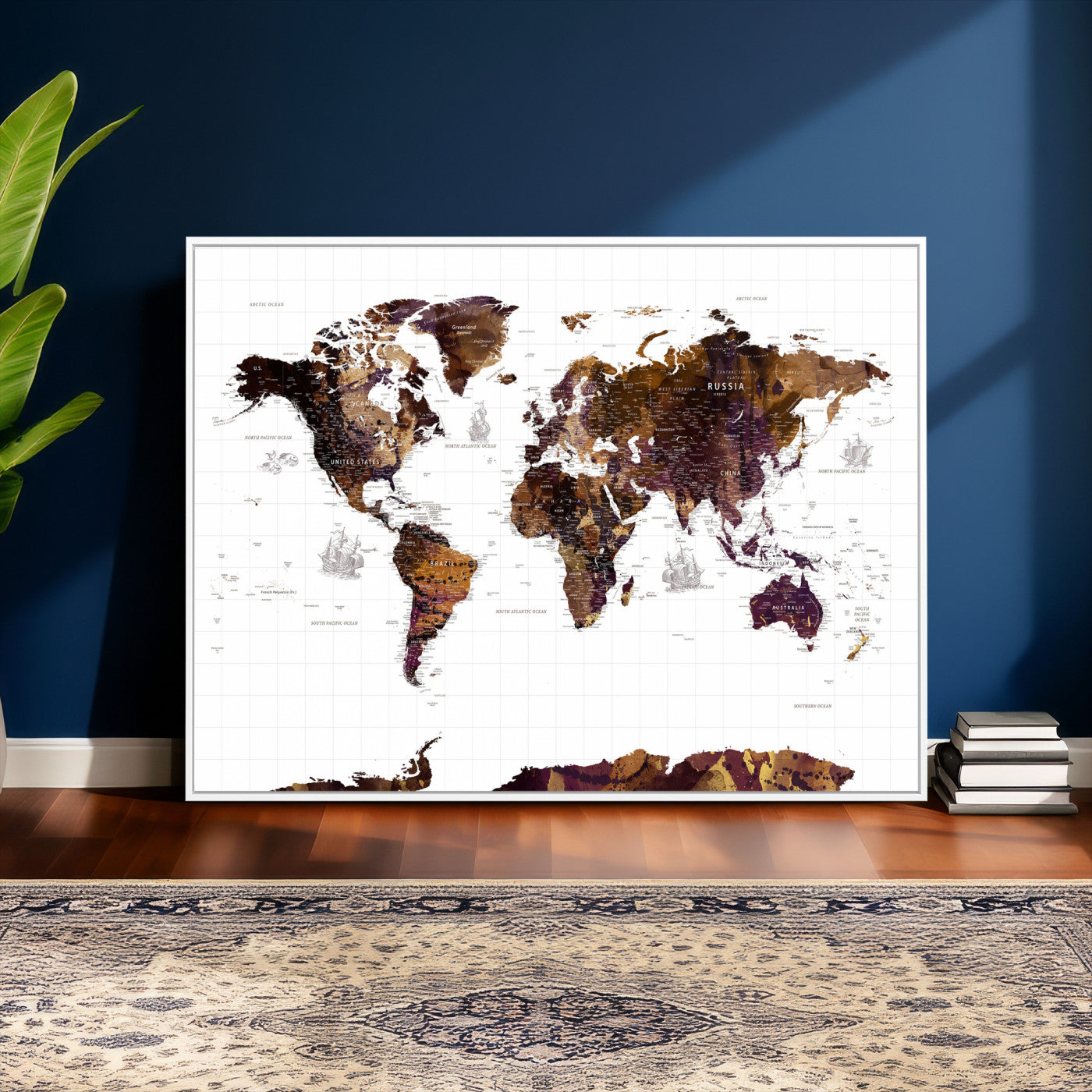 34792695-MGV-CV-36X24 - World Map Wall Art Canvas Print, Modern Decorative Framed Map Artwork Prints for Living Room, Office, Bedroom Wall Decor