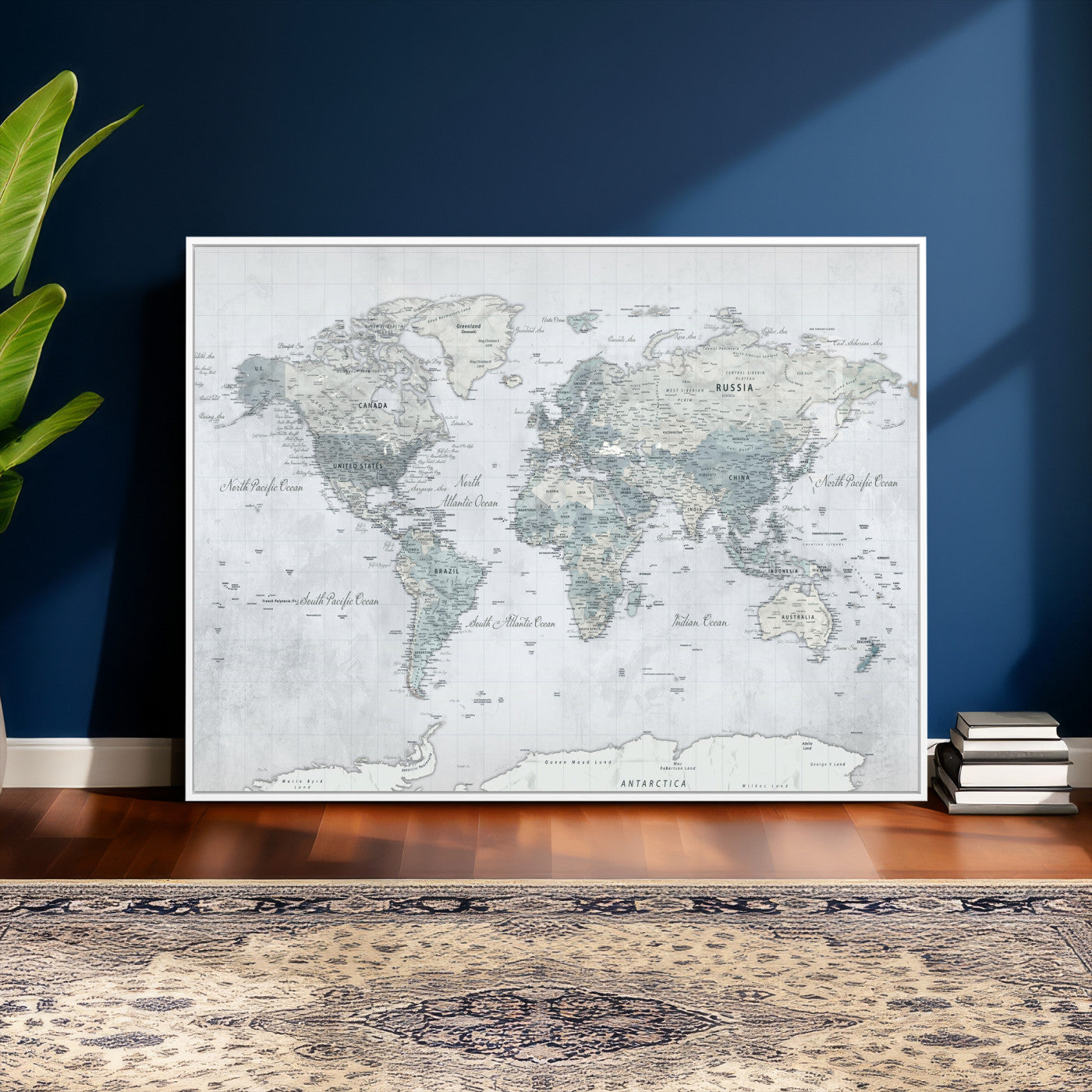 71091917-MGV-CV-36X24 - World Map Wall Art Canvas Print, Modern Decorative Framed Map Artwork Prints for Living Room, Office, Bedroom Wall Decor