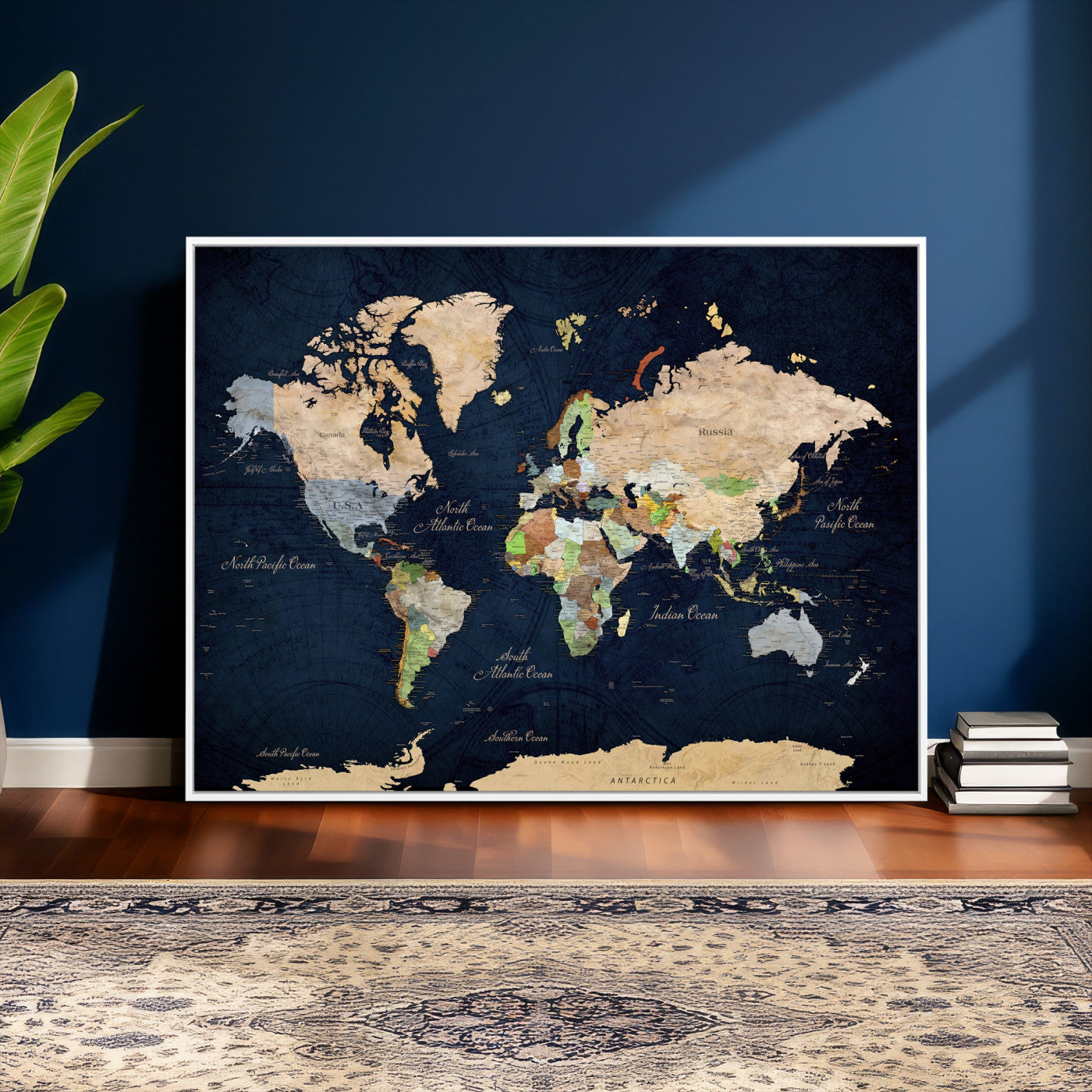 76603563-MGV-CV-36X24 - World Map Wall Art Canvas Print, Modern Decorative Framed Map Artwork Prints for Living Room, Office, Bedroom Wall Decor