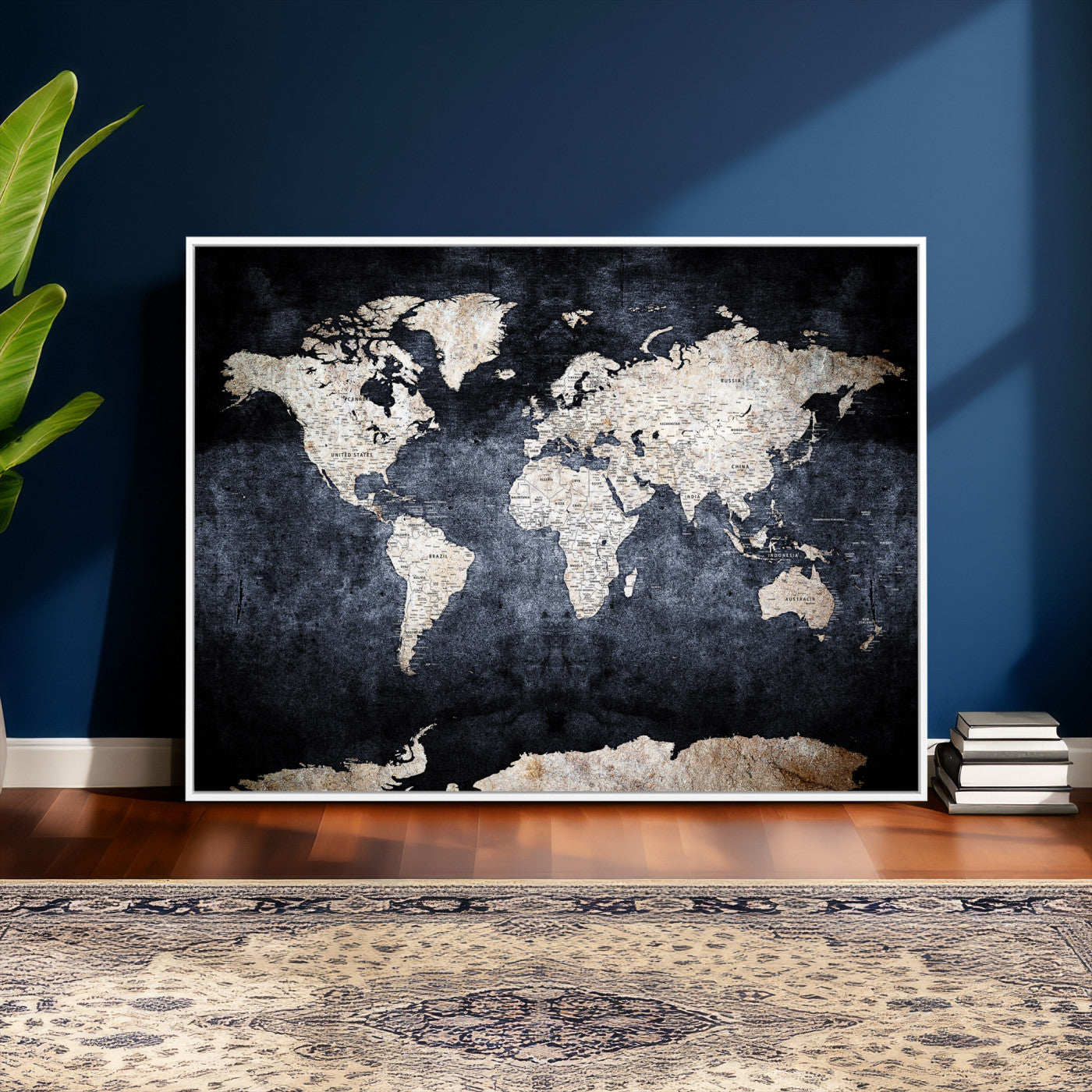 41193404-MGV-CV-36X24 - World Map Wall Art Canvas Print, Modern Decorative Framed Map Artwork Prints for Living Room, Office, Bedroom Wall Decor