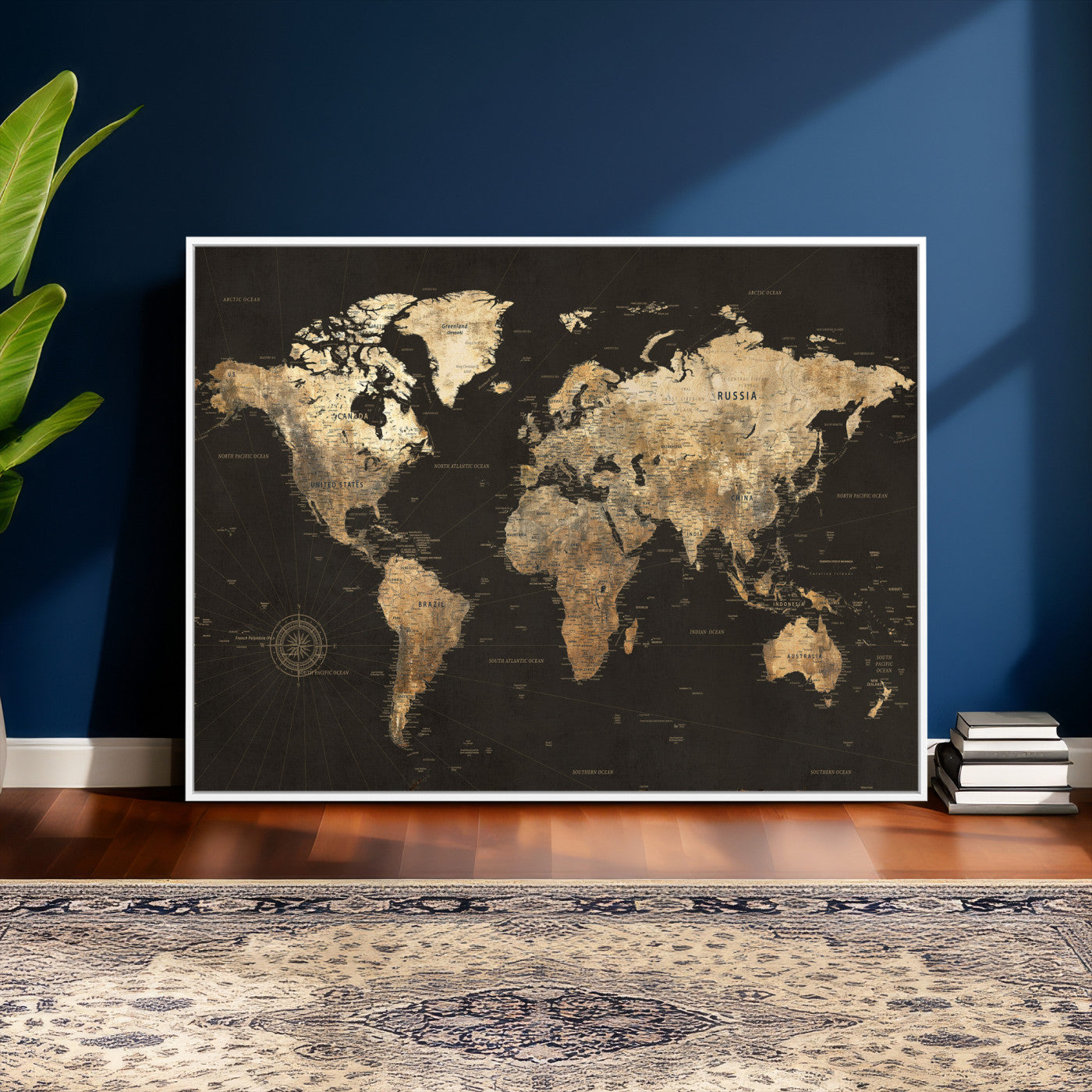 70985630-MGV-CV-36X24 - World Map Wall Art Canvas Print, Modern Decorative Framed Map Artwork Prints for Living Room, Office, Bedroom Wall Decor