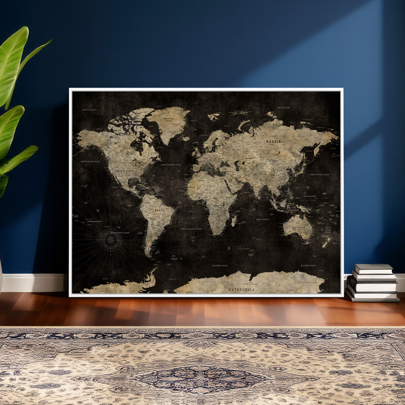 60653880-MGV-CV-36X24 - World Map Wall Art Canvas Print, Modern Decorative Framed Map Artwork Prints for Living Room, Office, Bedroom Wall Decor