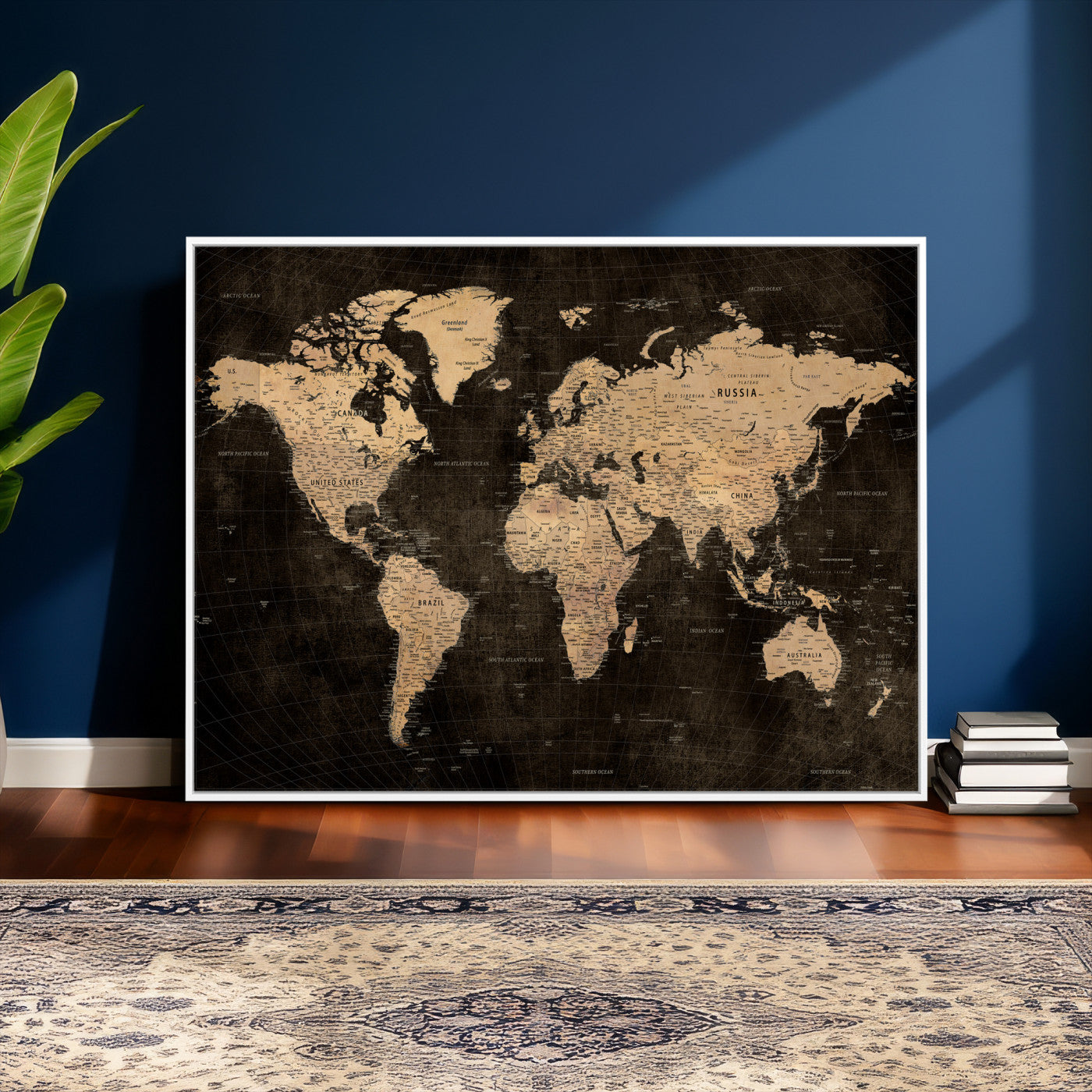 15118265-MGV-CV-36X24 - World Map Wall Art Canvas Print, Modern Decorative Framed Map Artwork Prints for Living Room, Office, Bedroom Wall Decor