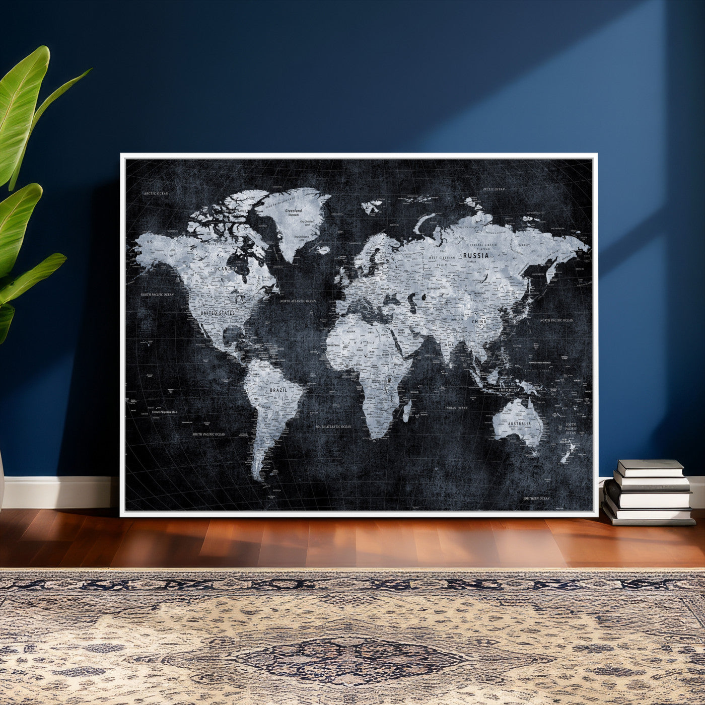 86893704-MGV-CV-36X24 - World Map Wall Art Canvas Print, Modern Decorative Framed Map Artwork Prints for Living Room, Office, Bedroom Wall Decor