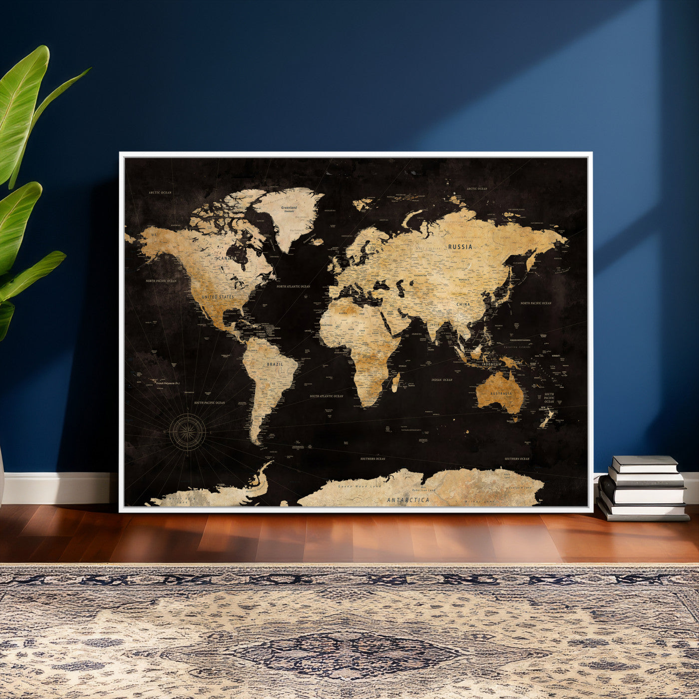 70468159-MGV-CV-36X24 - World Map Wall Art Canvas Print, Modern Decorative Framed Map Artwork Prints for Living Room, Office, Bedroom Wall Decor
