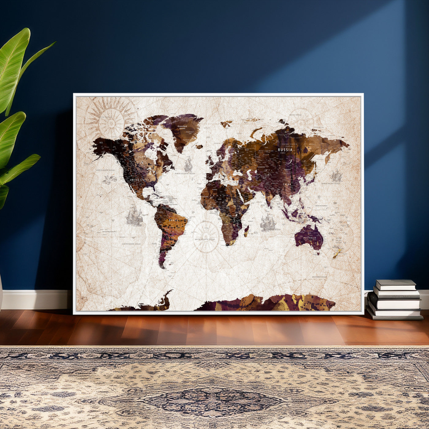 53400857-MGV-CV-36X24 - World Map Wall Art Canvas Print, Modern Decorative Framed Map Artwork Prints for Living Room, Office, Bedroom Wall Decor