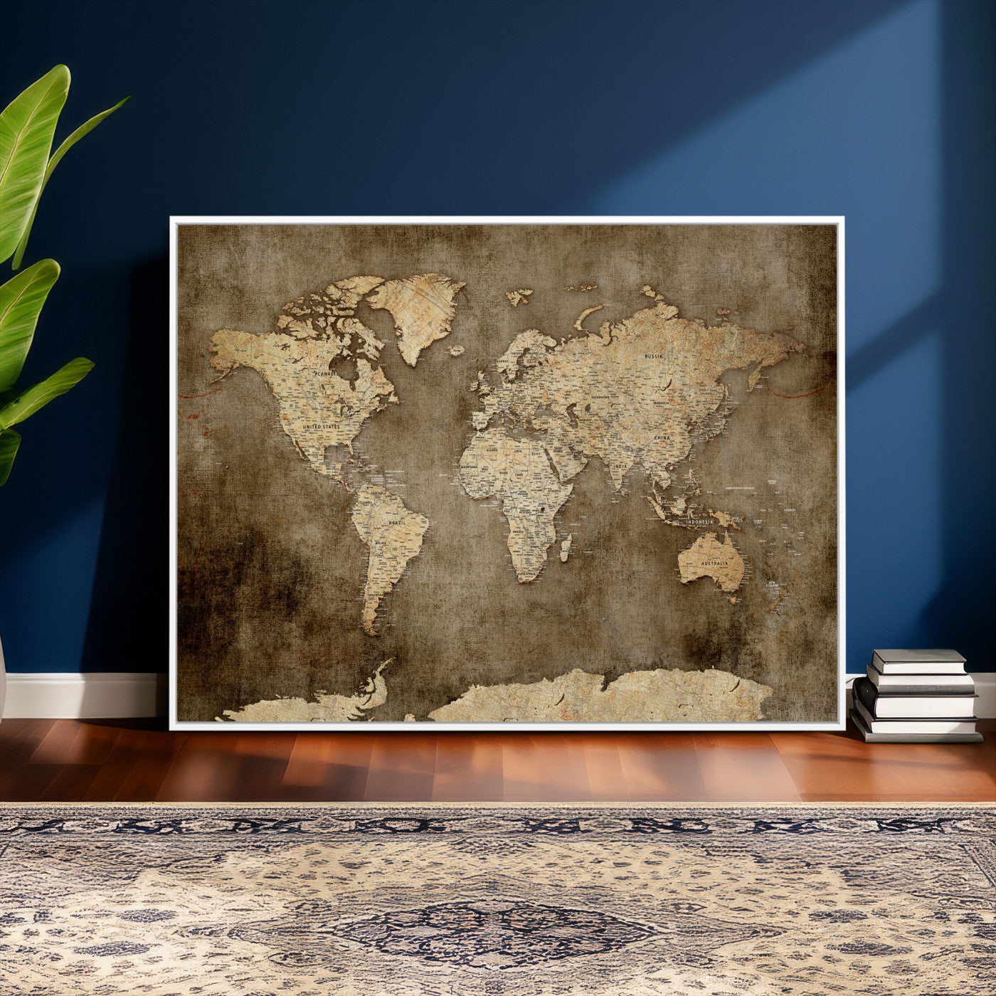 35847542-MGV-CV-36X24 - World Map Wall Art Canvas Print, Modern Decorative Framed Map Artwork Prints for Living Room, Office, Bedroom Wall Decor