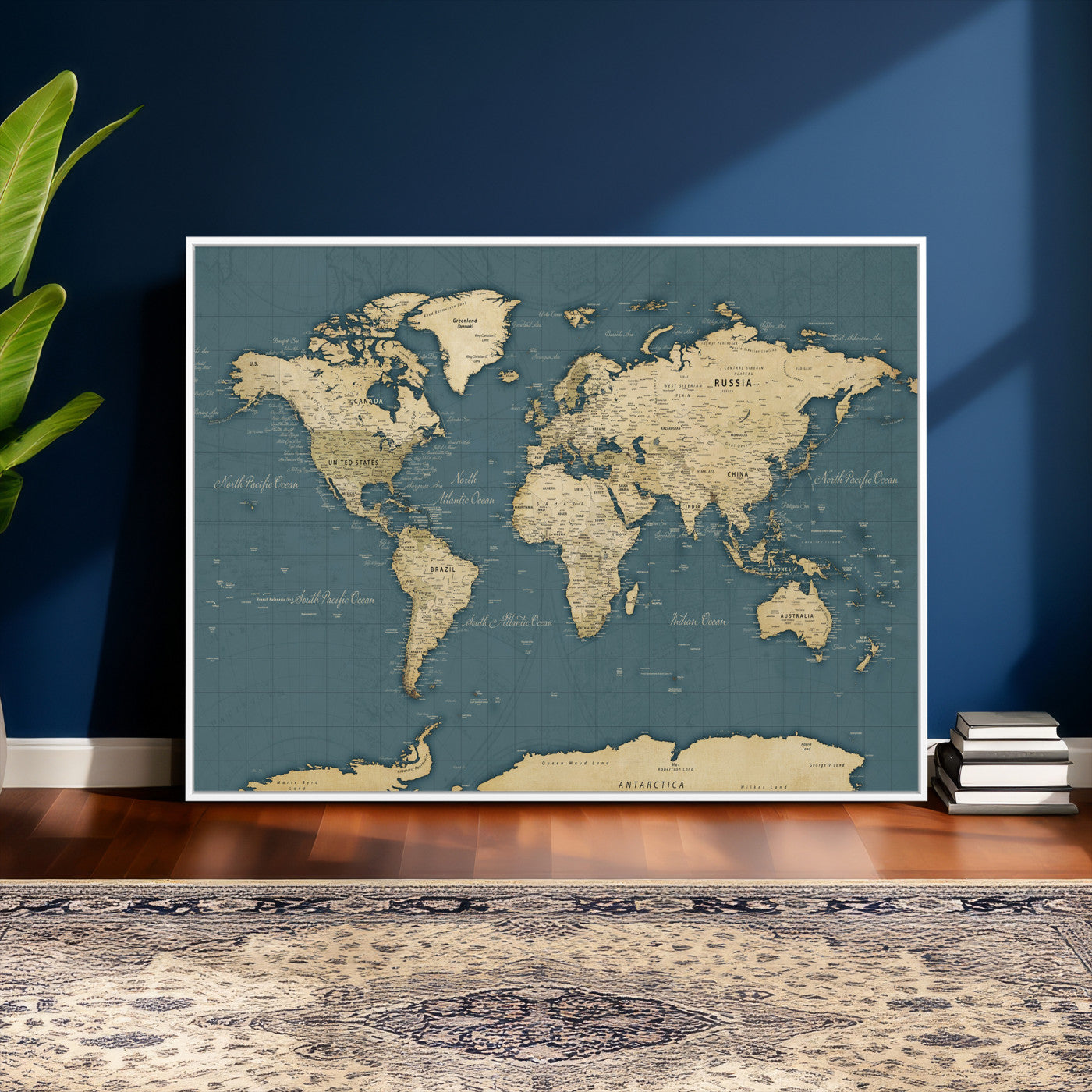 99599383-MGV-CV-36X24 - World Map Wall Art Canvas Print, Modern Decorative Framed Map Artwork Prints for Living Room, Office, Bedroom Wall Decor