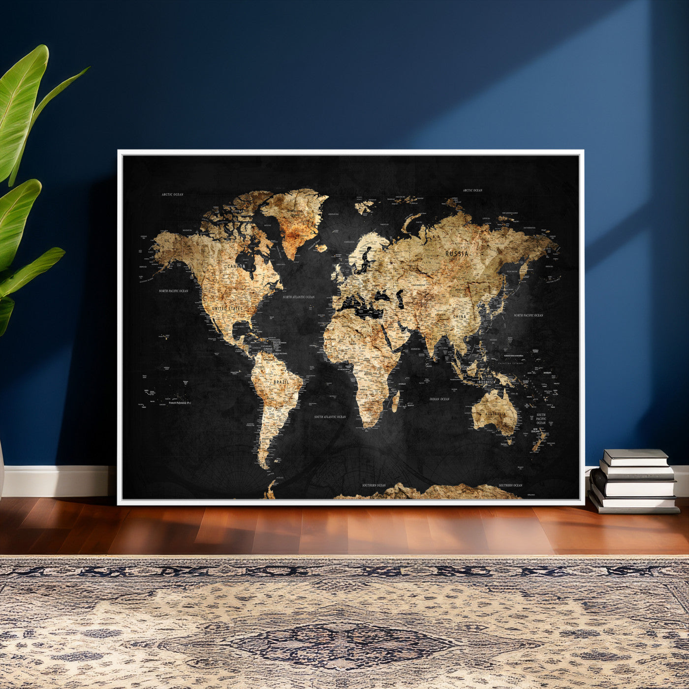 23568589-MGV-CV-36X24 - World Map Wall Art Canvas Print, Modern Decorative Framed Map Artwork Prints for Living Room, Office, Bedroom Wall Decor