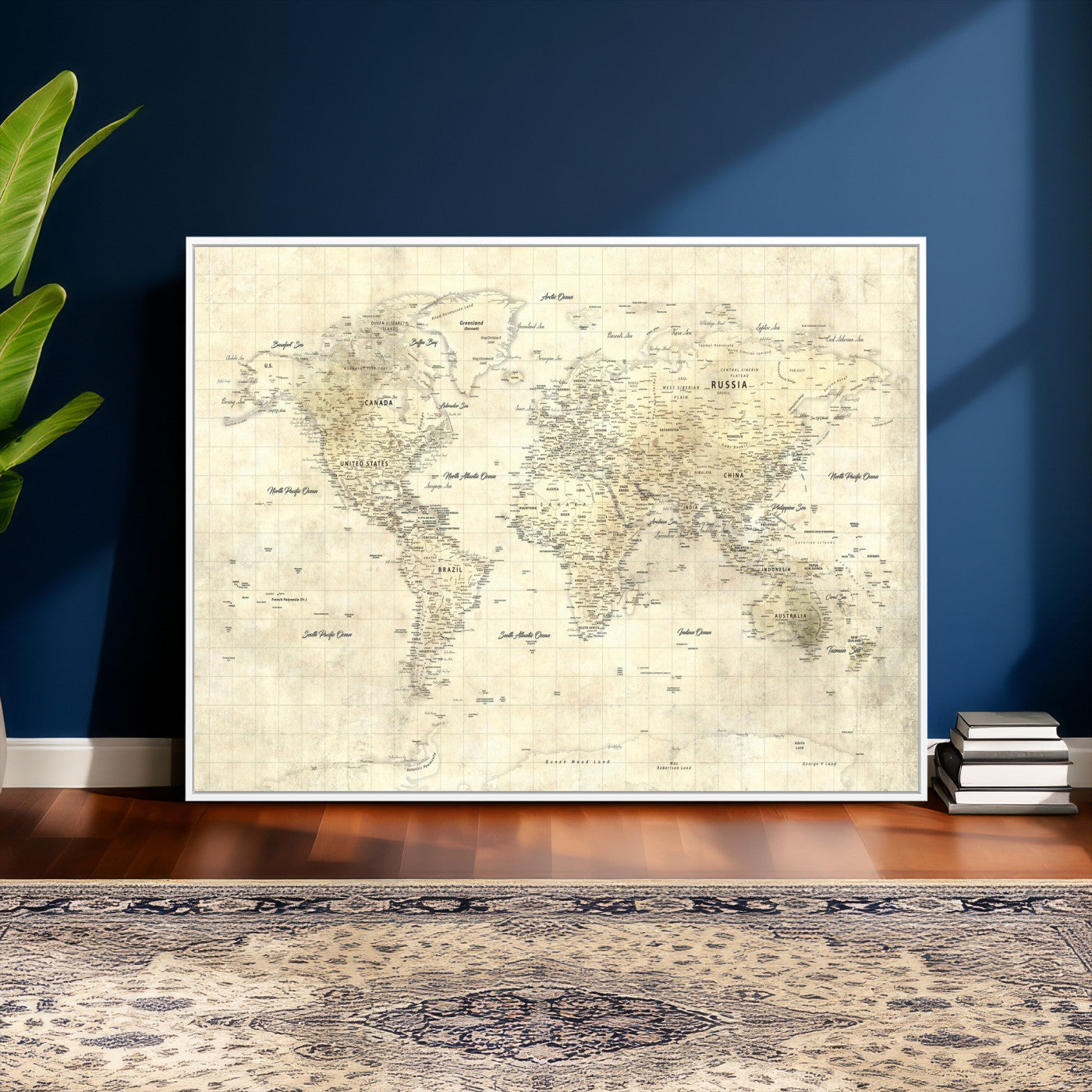 17101439-MGV-CV-36X24 - World Map Wall Art Canvas Print, Modern Decorative Framed Map Artwork Prints for Living Room, Office, Bedroom Wall Decor