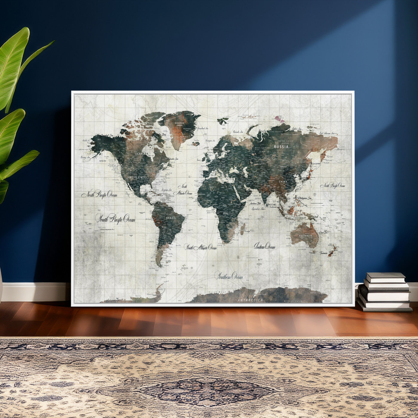 91179593-MGV-CV-36X24 - World Map Wall Art Canvas Print, Modern Decorative Framed Map Artwork Prints for Living Room, Office, Bedroom Wall Decor