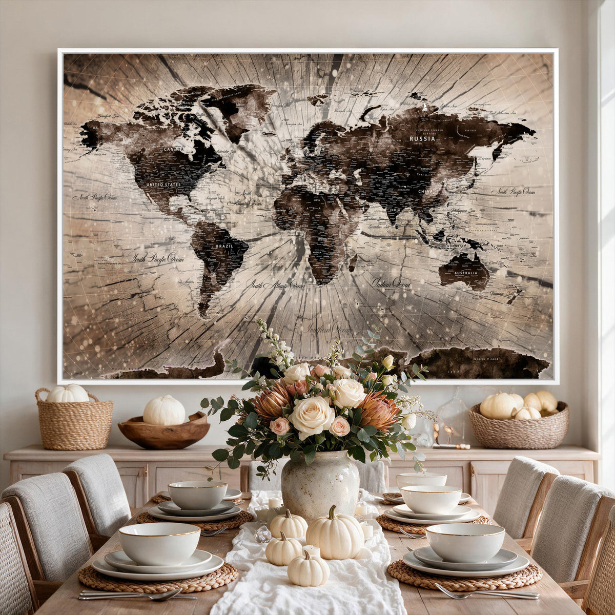 94623295-MGV-CV-36X24 - World Map Wall Art Canvas Print, Modern Decorative Framed Map Artwork Prints for Living Room, Office, Bedroom Wall Decor