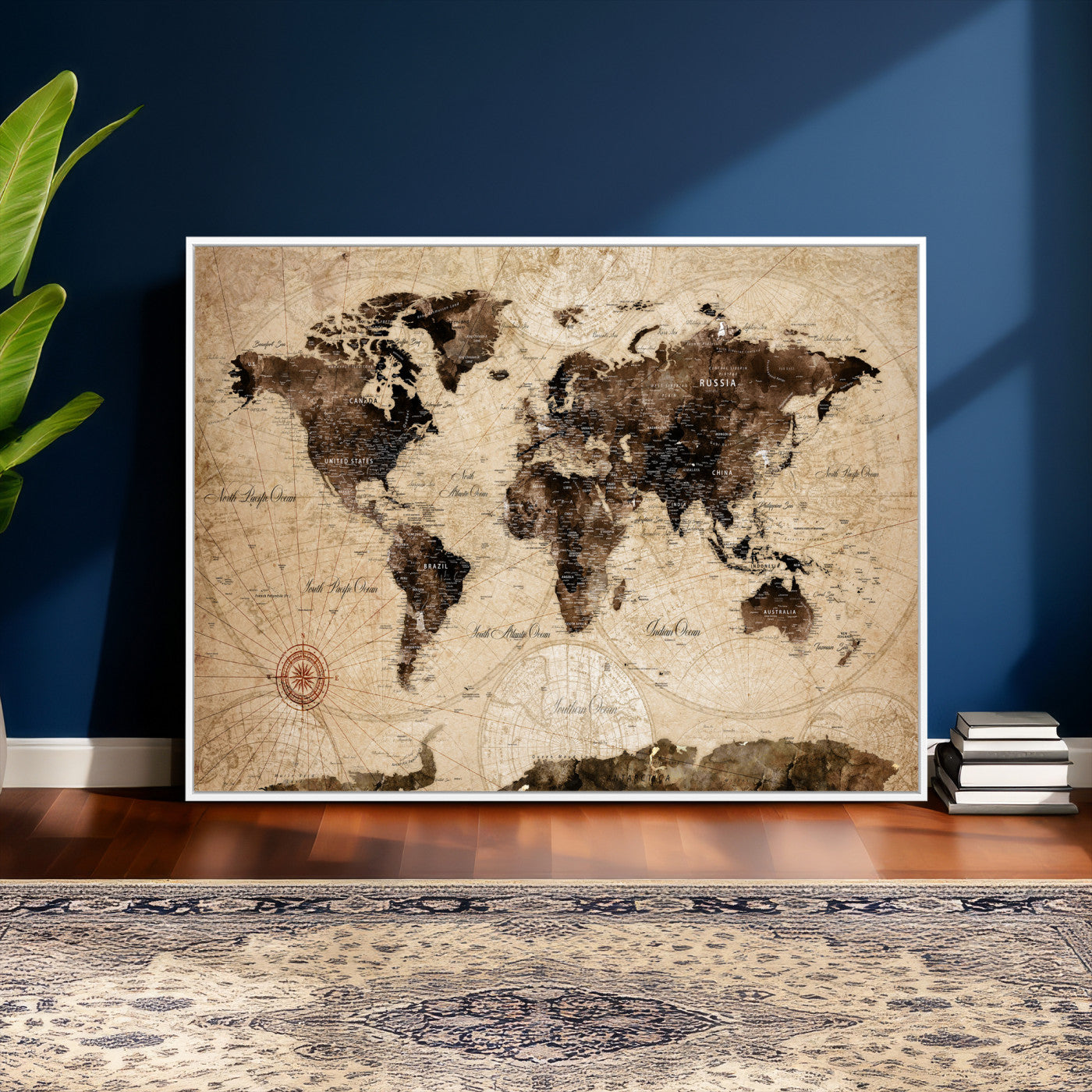 47657418-MGV-CV-36X24 - World Map Wall Art Canvas Print, Modern Decorative Framed Map Artwork Prints for Living Room, Office, Bedroom Wall Decor
