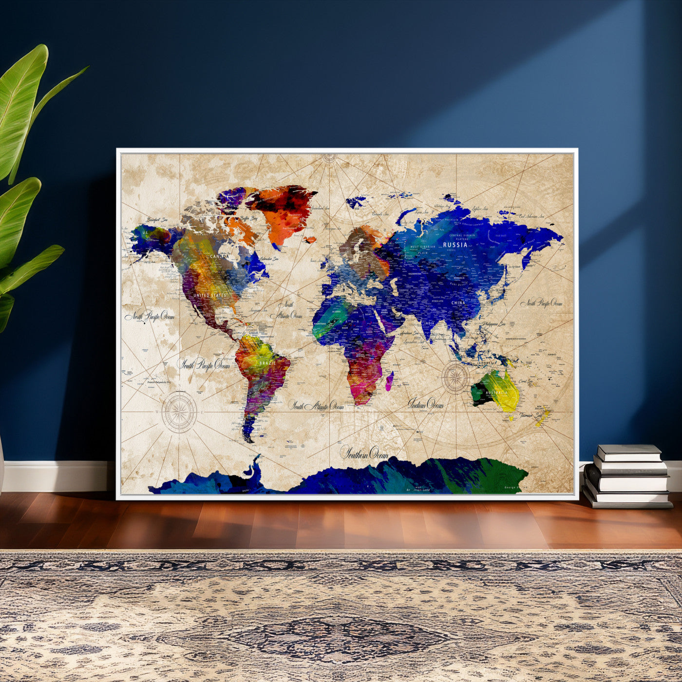 26284075-MGV-CV-36X24 - World Map Wall Art Canvas Print, Modern Decorative Framed Map Artwork Prints for Living Room, Office, Bedroom Wall Decor