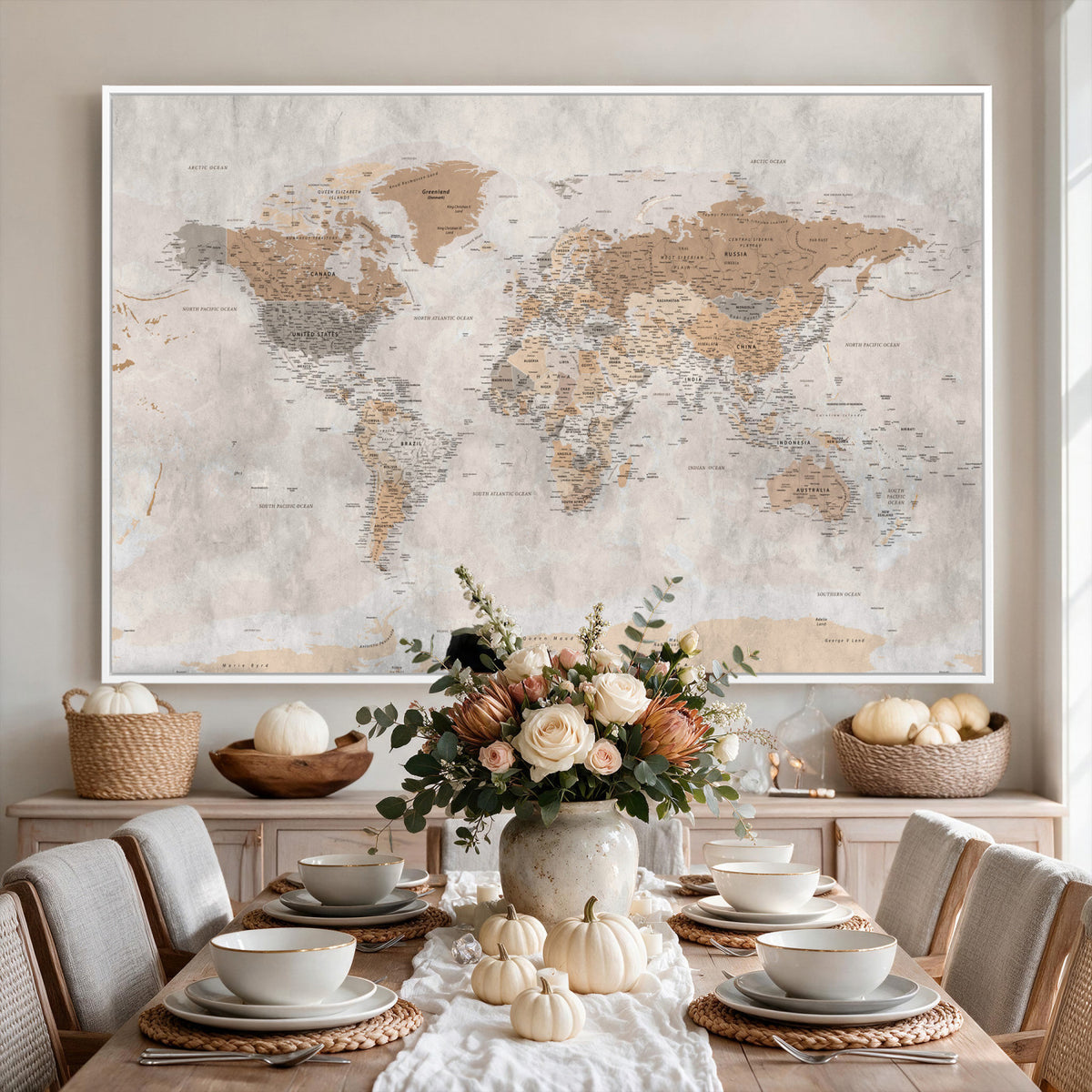 34051638-MGV-CV-36X24 - Detailed World Map Wall Art Canvas Print for Home and Office Decor