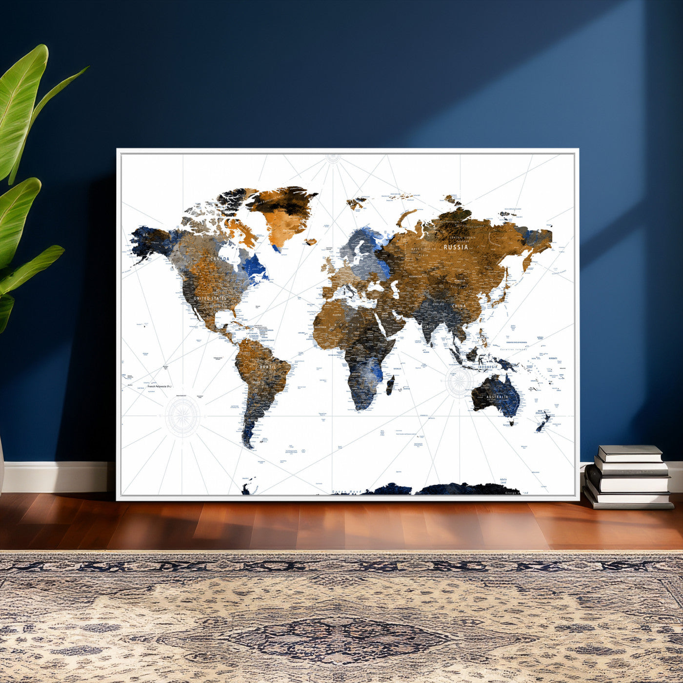 56364879-MGV-CV-36X24 - World Map Wall Art Canvas Print, Modern Decorative Framed Map Artwork Prints for Living Room, Office, Bedroom Wall Decor