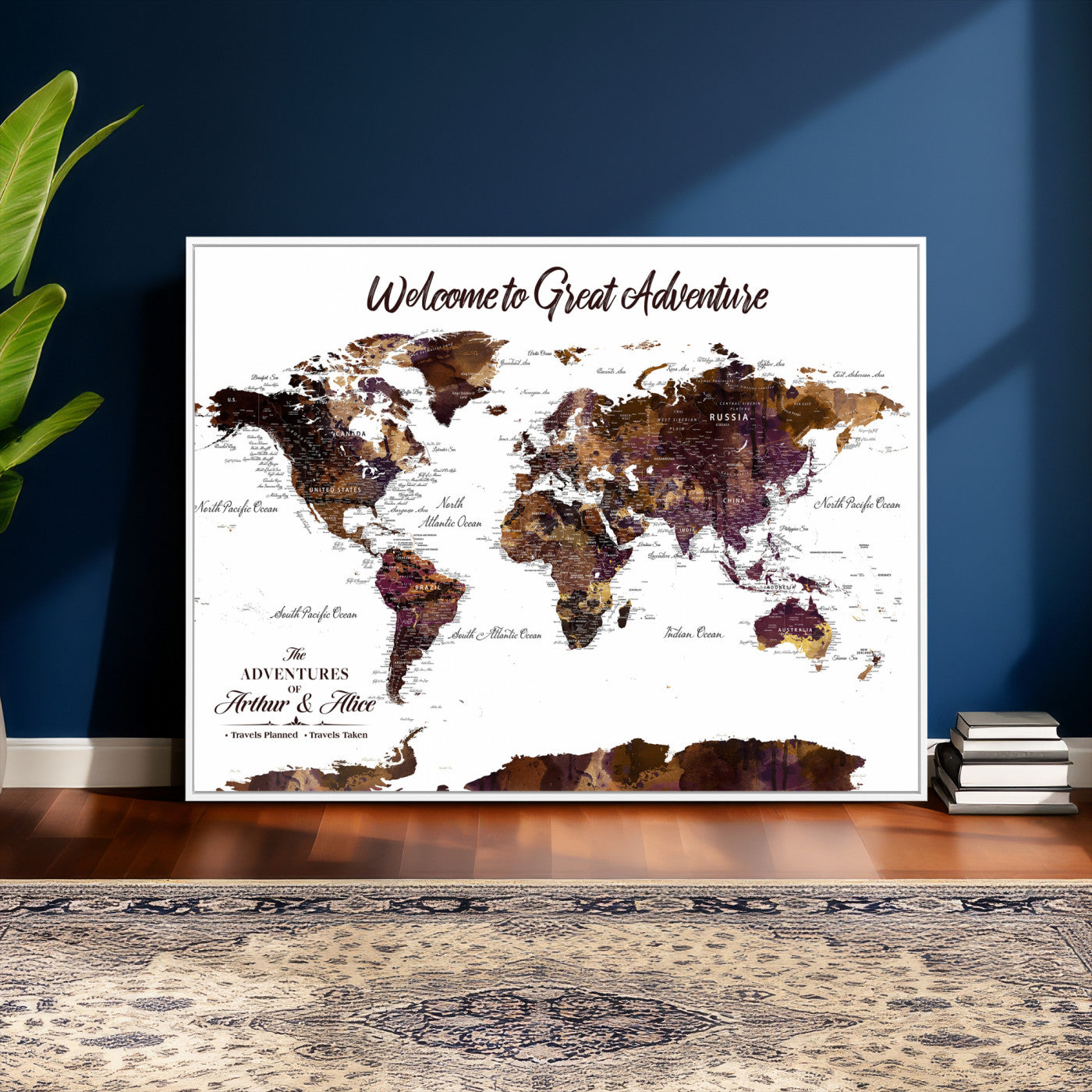 64110391125-MGV-CV-36X24 - Custom Push Pin World Map Wall Art Canvas Print – Personalized Travel Tracker with Pins Framed Large for Home and Office Decor