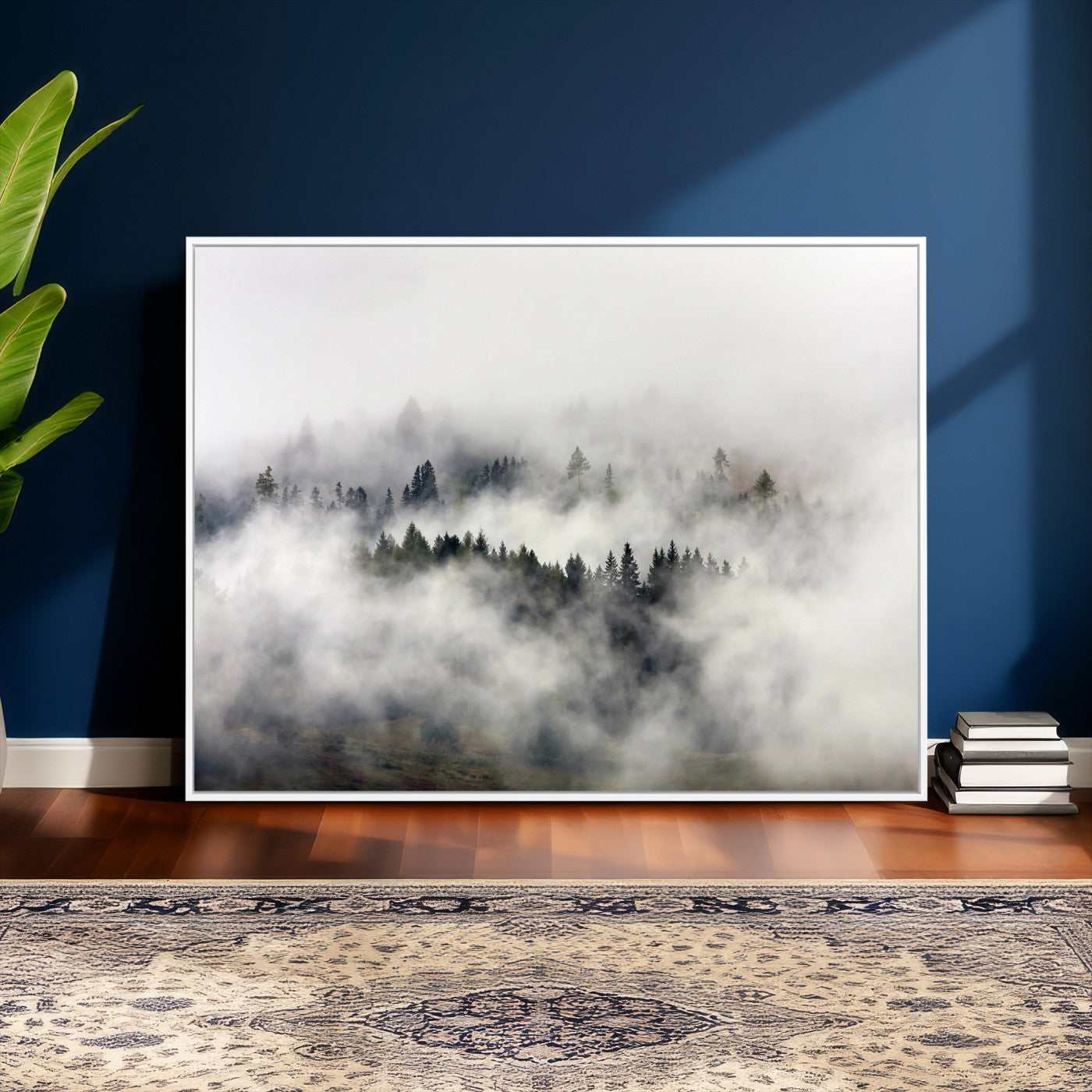 63235457-MGV-CV-36X24 - Foggy Forest Wall Art Canvas Print, Misty Pine Tree Landscape Wall Art Print, Framed Wall Art Ready to Hang