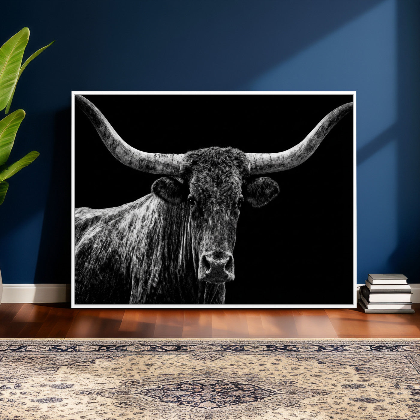 86568508-MGV-CV-36X24 - Vintage Texas Longhorn Bull Wall Art Canvas Print, Texas Cow Portrait Print, Framed Bull Wall Art Ready to Hang